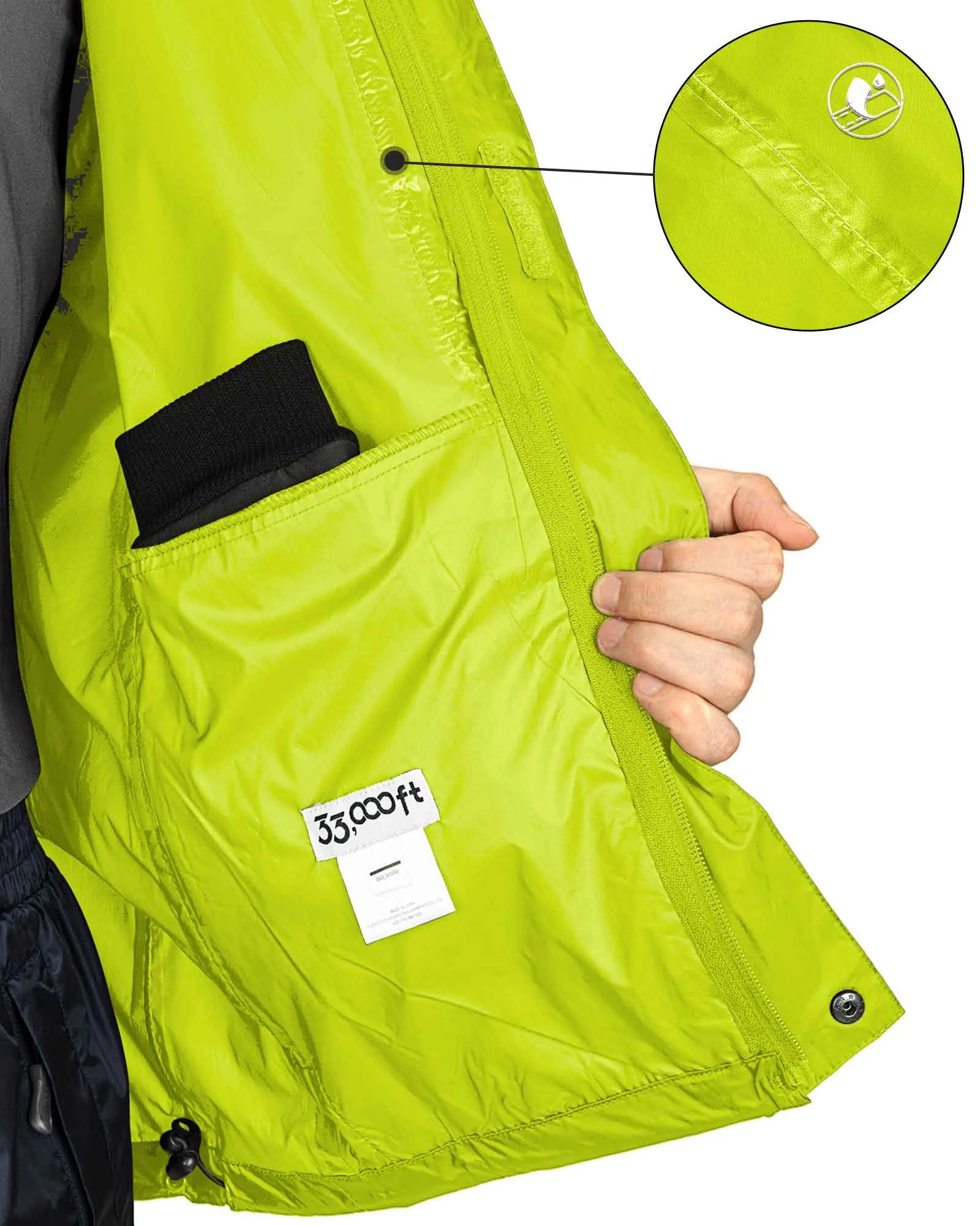 0.70 lbs 5000mm W/P Index 5000 Level Breathable Men's Packable Rain Shell Jacket with 4 Pockets