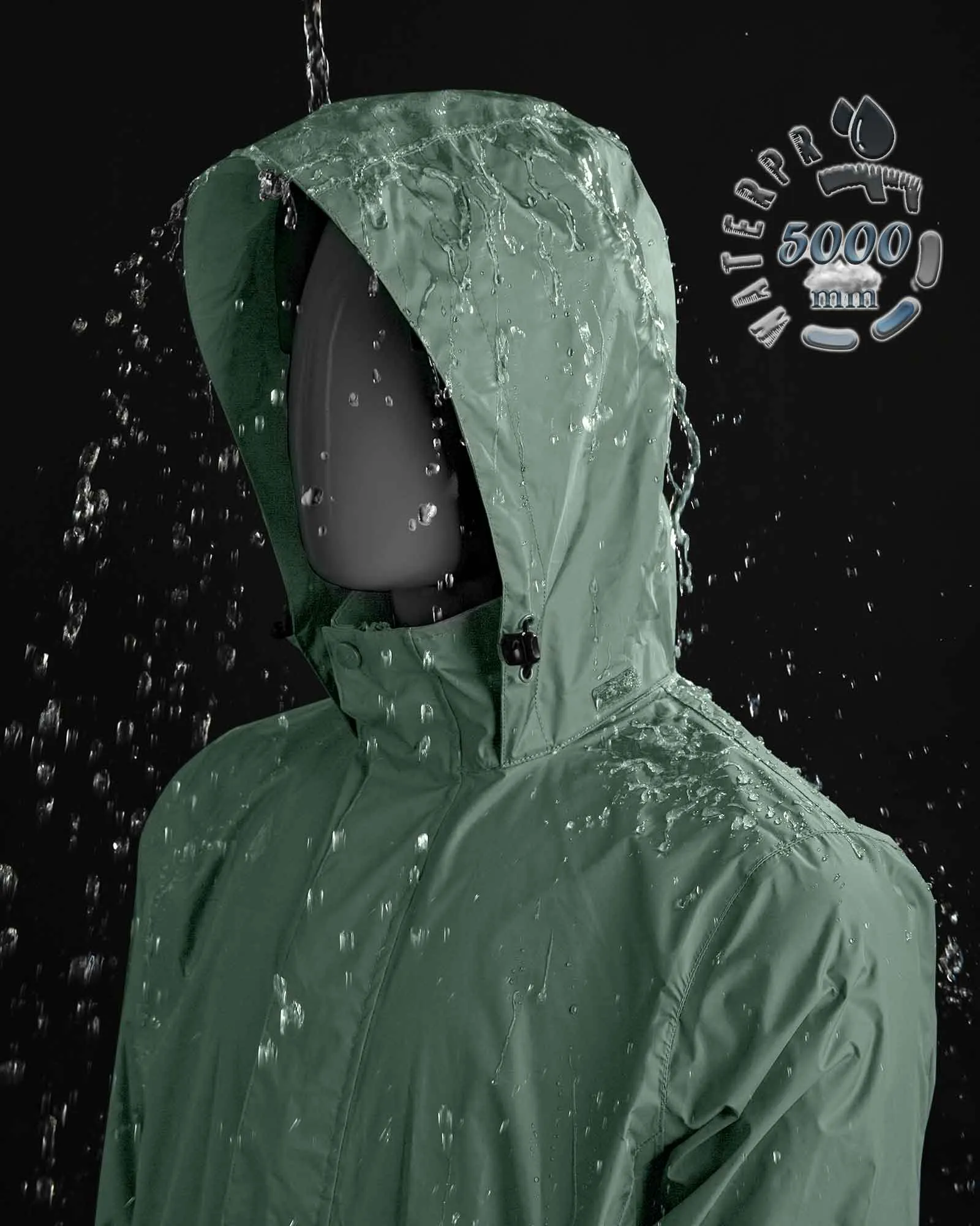 0.70 lbs 5000mm W/P Index 5000 Level Breathable Men's Packable Rain Shell Jacket with 4 Pockets