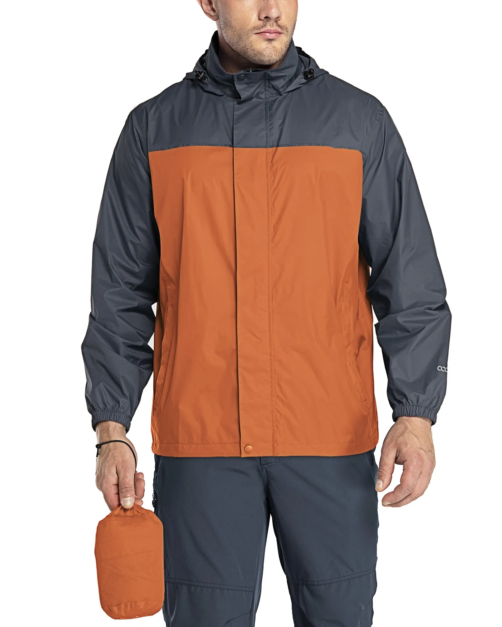 0.70 lbs 5000mm W/P Index 5000 Level Breathable Men's Packable Rain Shell Jacket with 4 Pockets