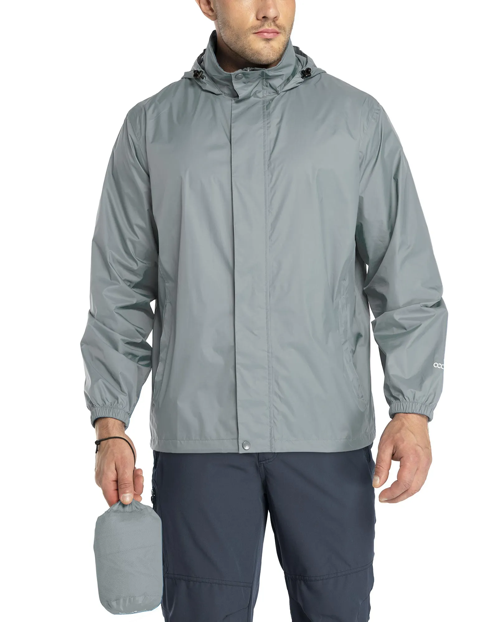 0.70 lbs 5000mm W/P Index 5000 Level Breathable Men's Packable Rain Shell Jacket with 4 Pockets