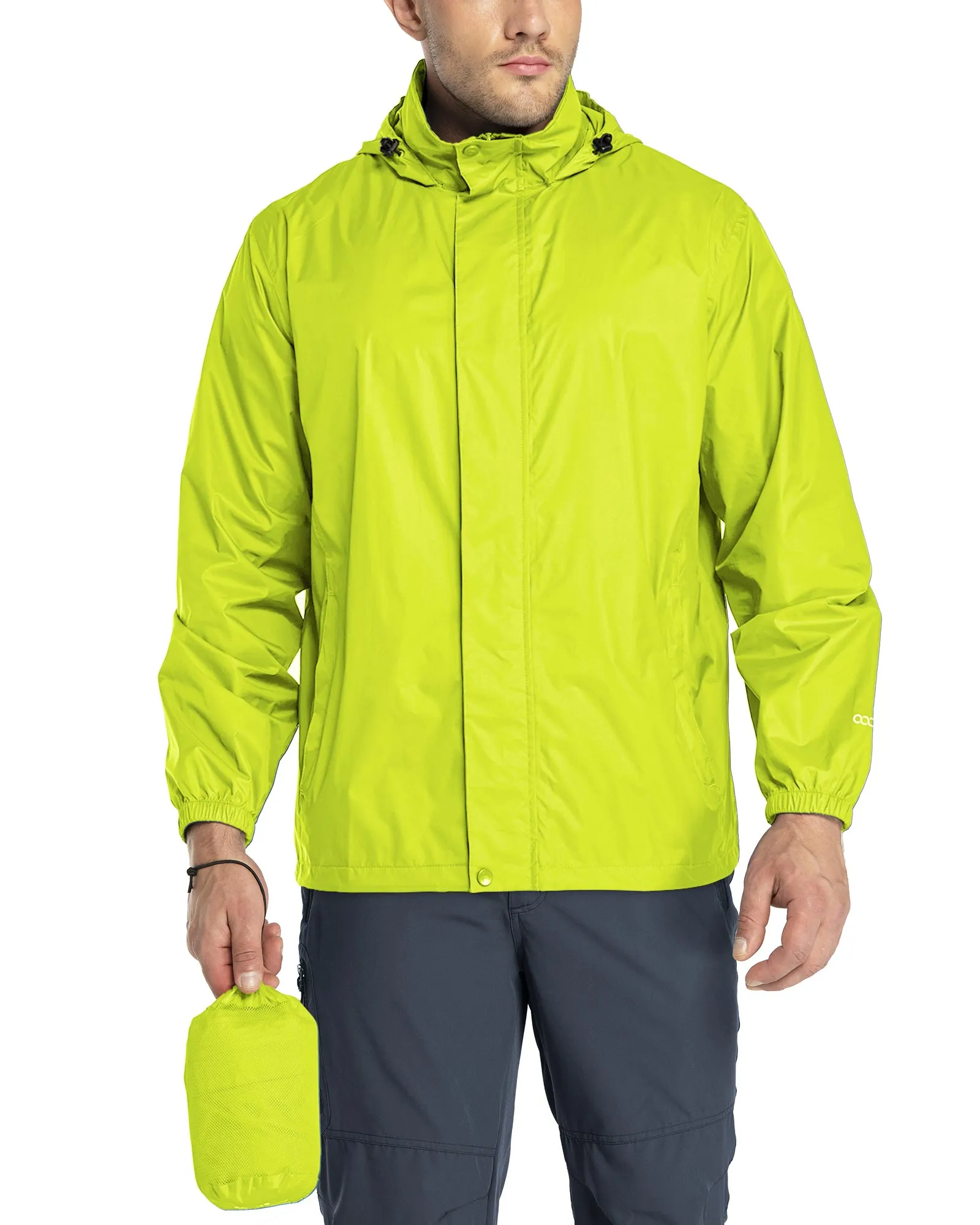 0.70 lbs 5000mm W/P Index 5000 Level Breathable Men's Packable Rain Shell Jacket with 4 Pockets