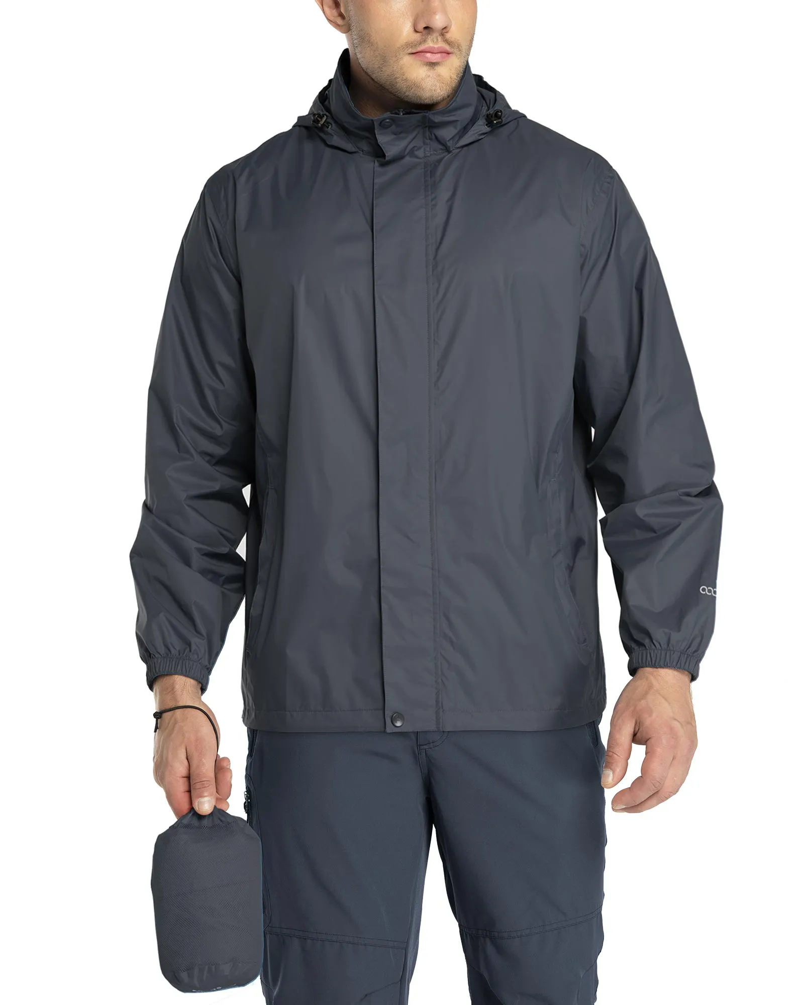 0.70 lbs 5000mm W/P Index 5000 Level Breathable Men's Packable Rain Shell Jacket with 4 Pockets