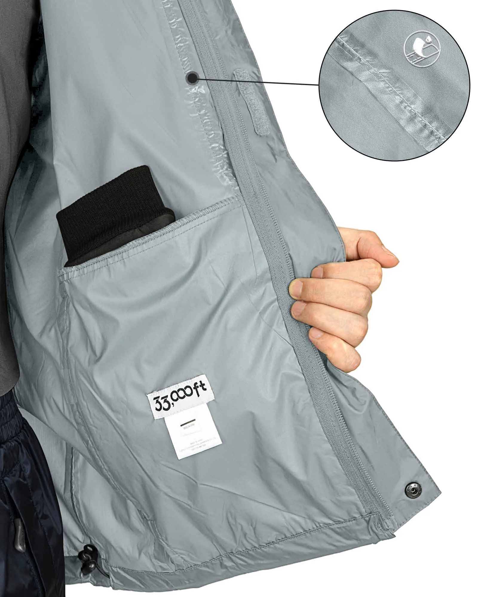 0.70 lbs 5000mm W/P Index 5000 Level Breathable Men's Packable Rain Shell Jacket with 4 Pockets