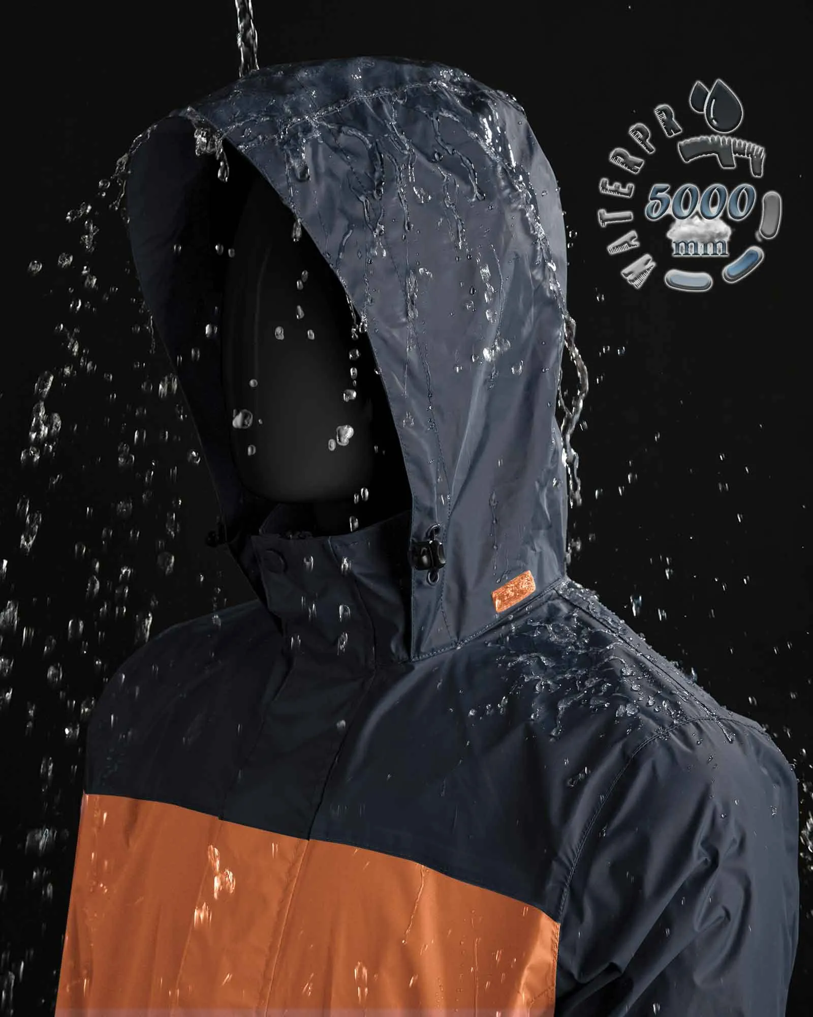 0.70 lbs 5000mm W/P Index 5000 Level Breathable Men's Packable Rain Shell Jacket with 4 Pockets