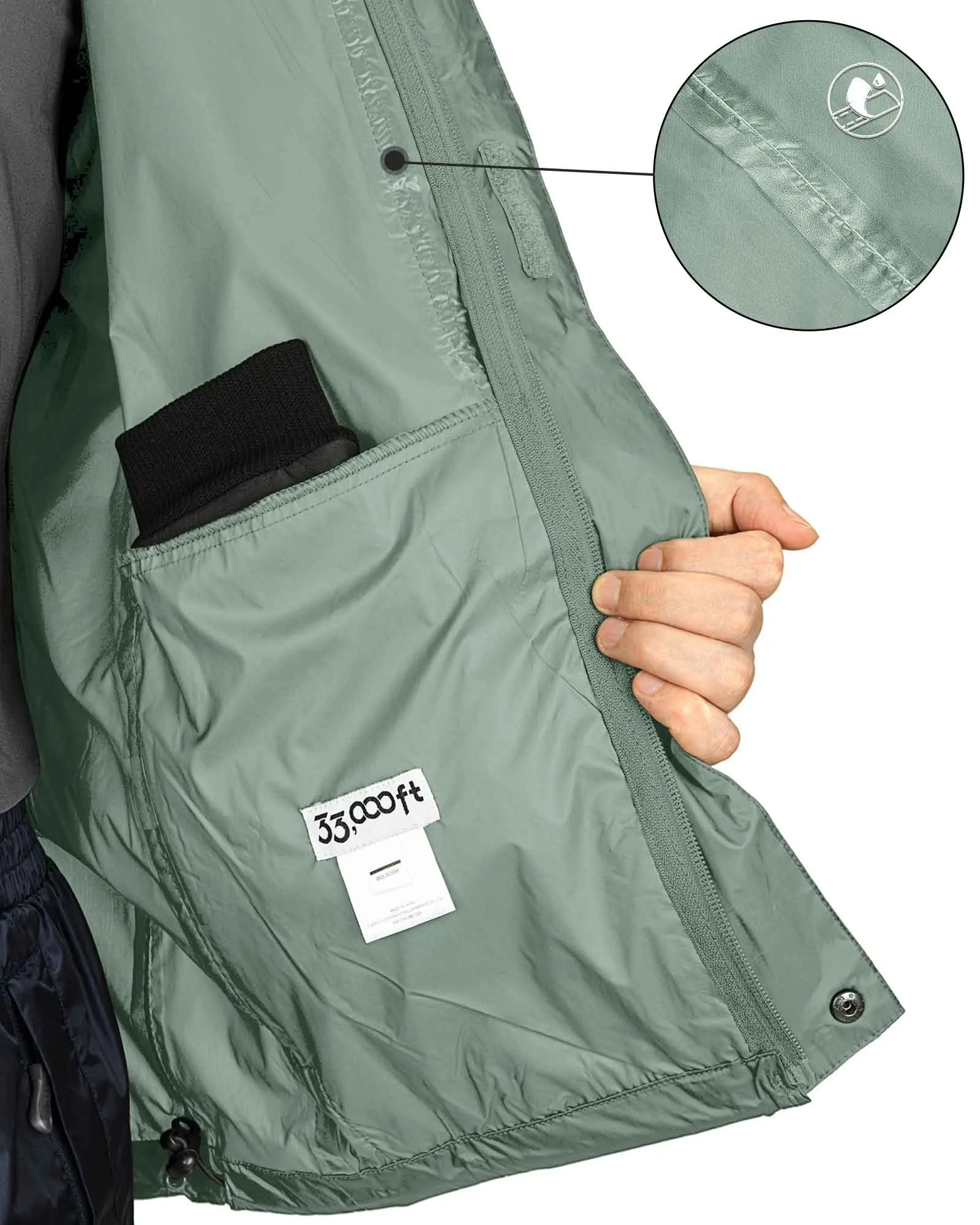 0.70 lbs 5000mm W/P Index 5000 Level Breathable Men's Packable Rain Shell Jacket with 4 Pockets