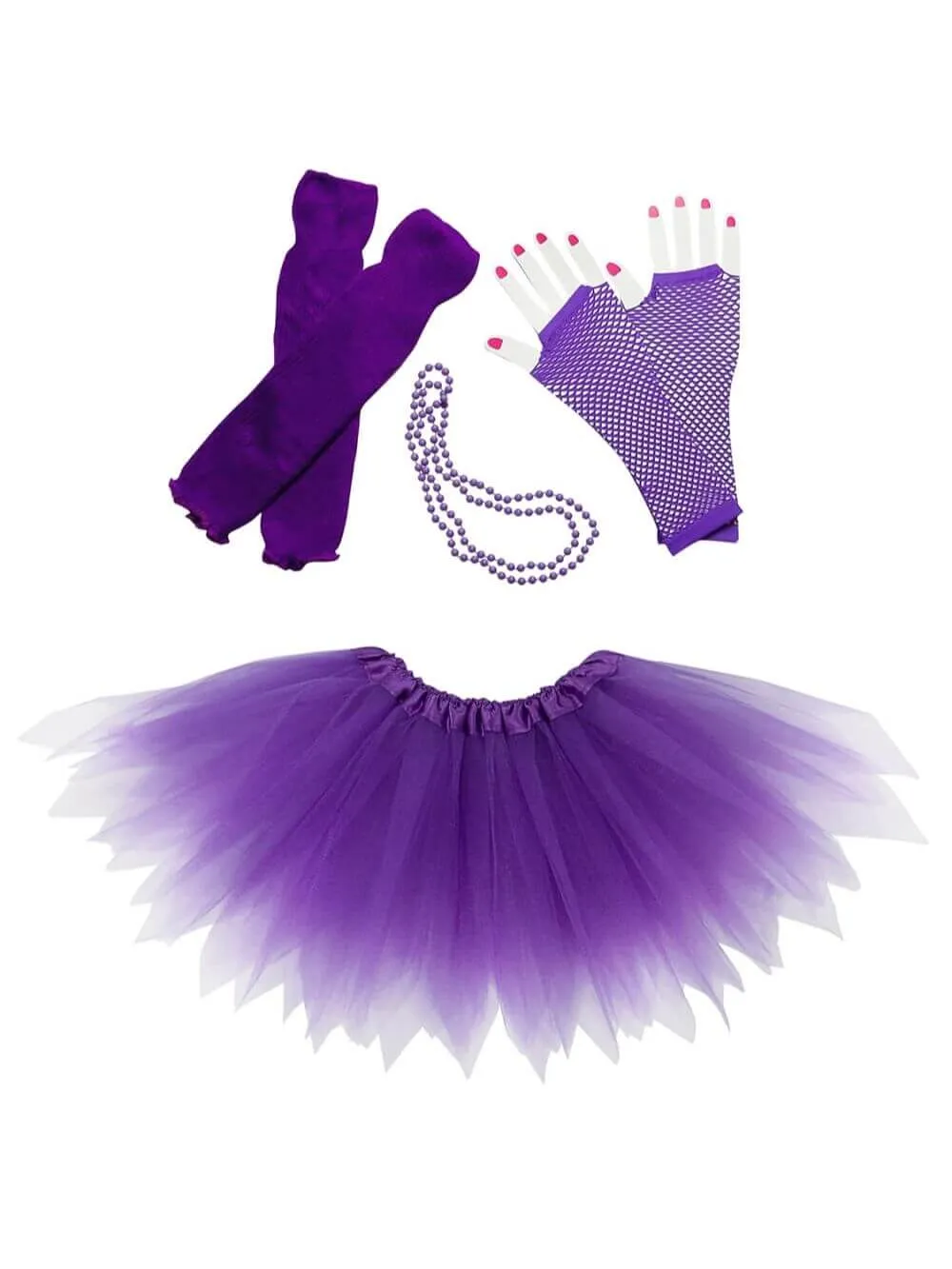 80s Costume in Neon Purple - 4 Piece Pixie Tutu Set for Girls, Adult, & Plus Sizes