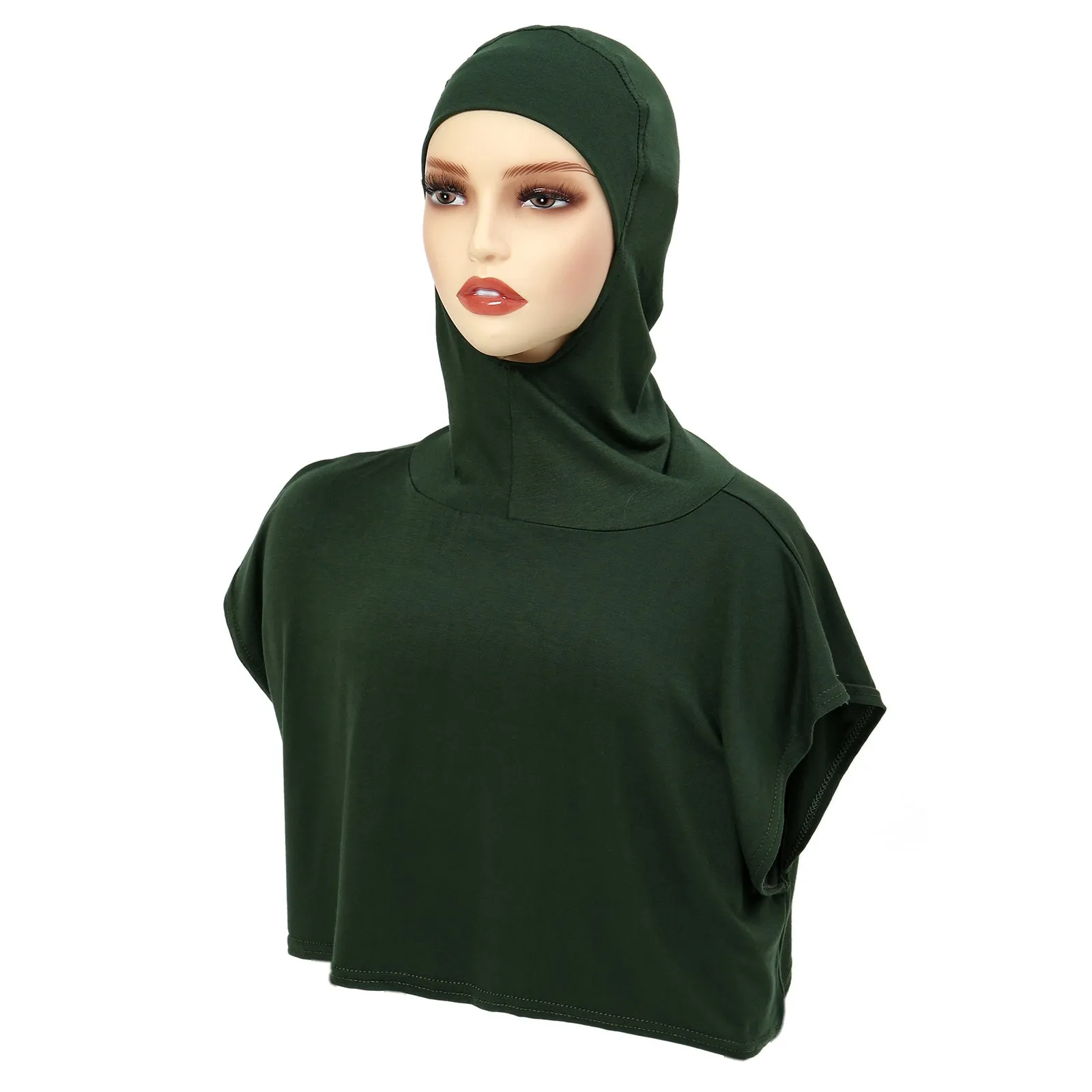 8227  Solid color one-piece hat Muslim headscarf with fake collar pullover hat in stock