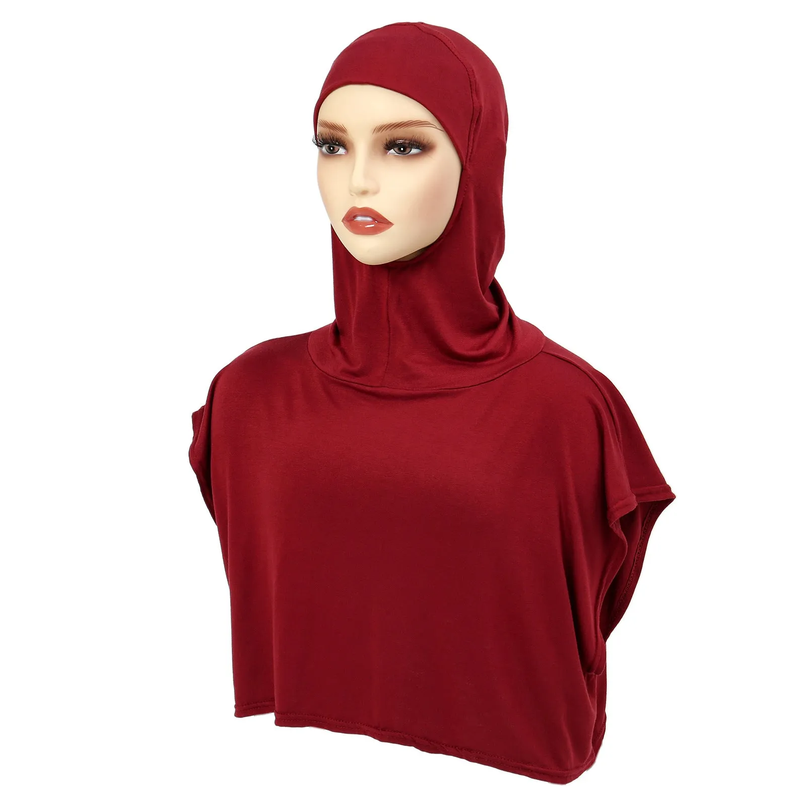 8227  Solid color one-piece hat Muslim headscarf with fake collar pullover hat in stock