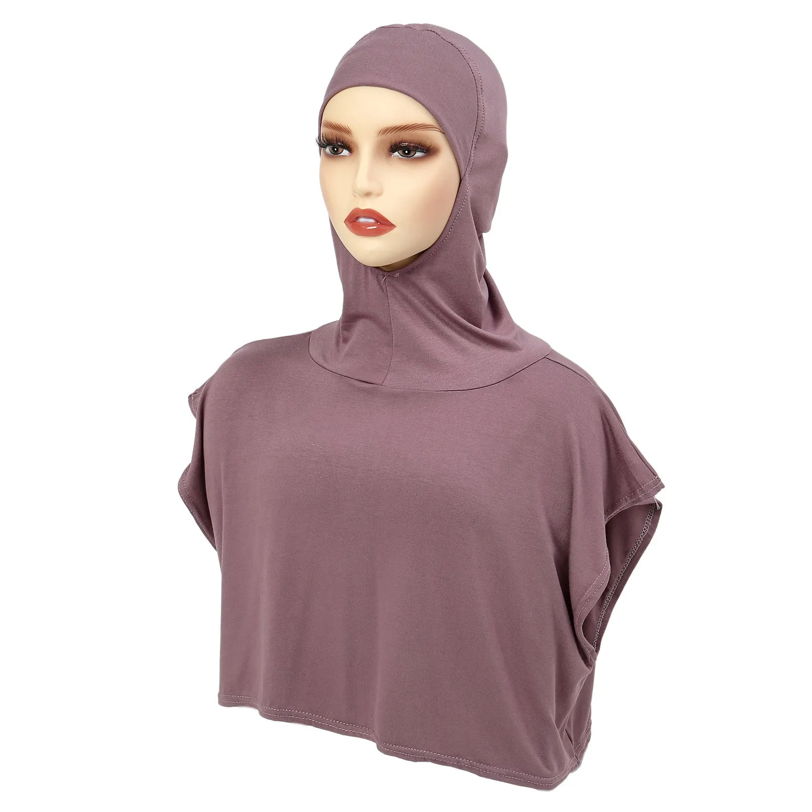 8227  Solid color one-piece hat Muslim headscarf with fake collar pullover hat in stock