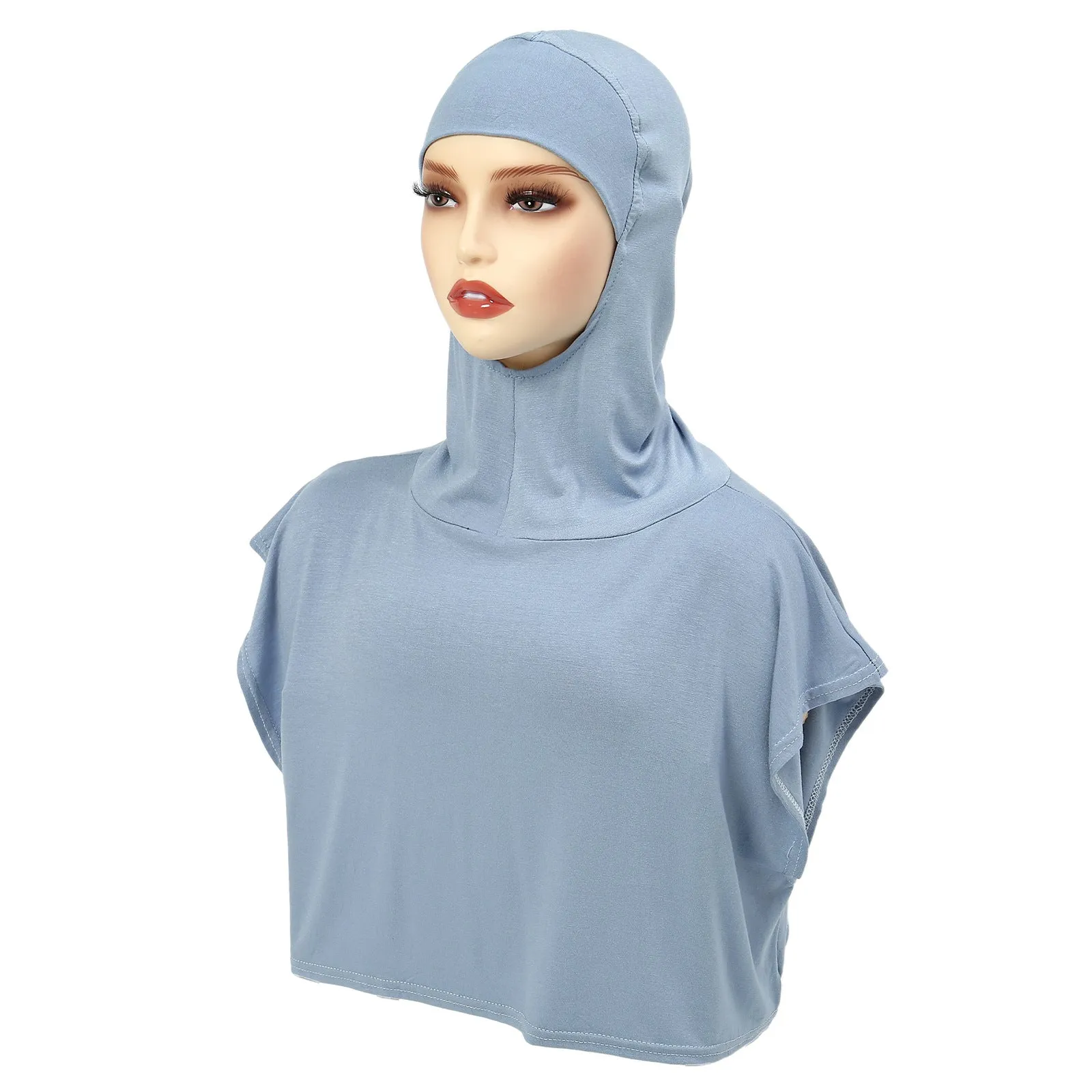 8227  Solid color one-piece hat Muslim headscarf with fake collar pullover hat in stock