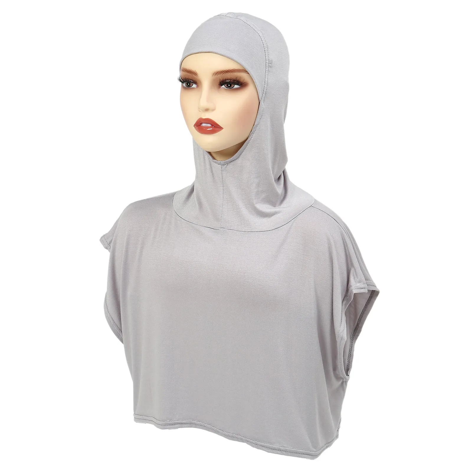 8227  Solid color one-piece hat Muslim headscarf with fake collar pullover hat in stock