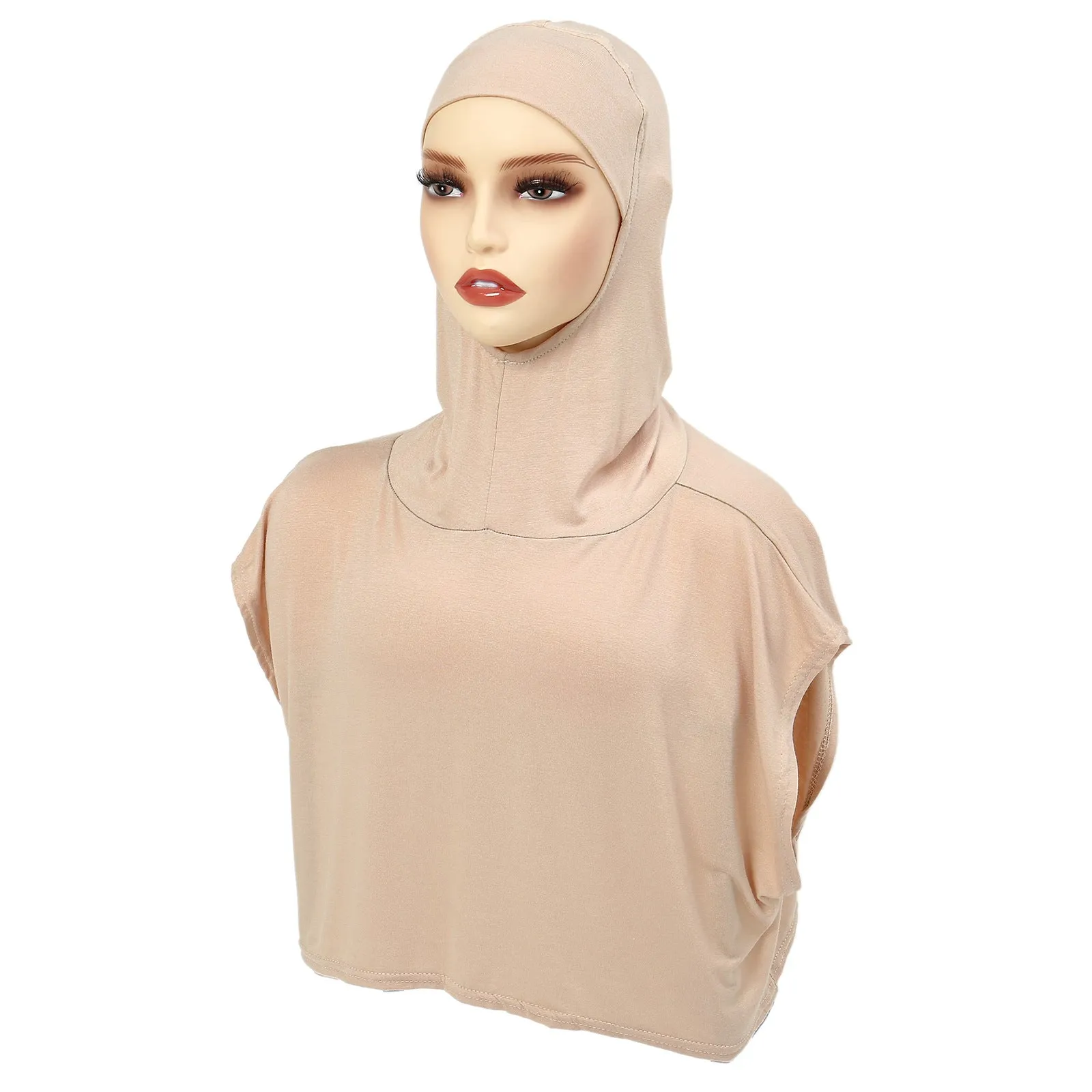 8227  Solid color one-piece hat Muslim headscarf with fake collar pullover hat in stock