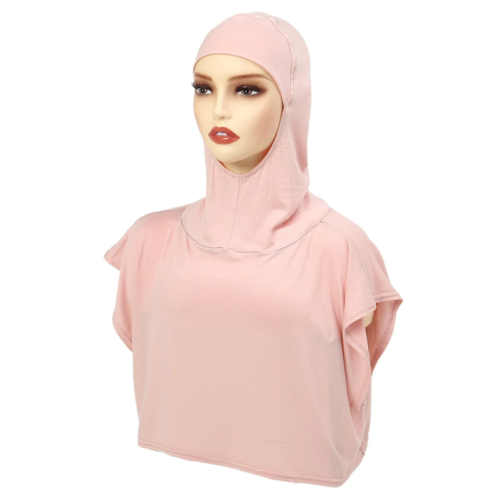 8227  Solid color one-piece hat Muslim headscarf with fake collar pullover hat in stock