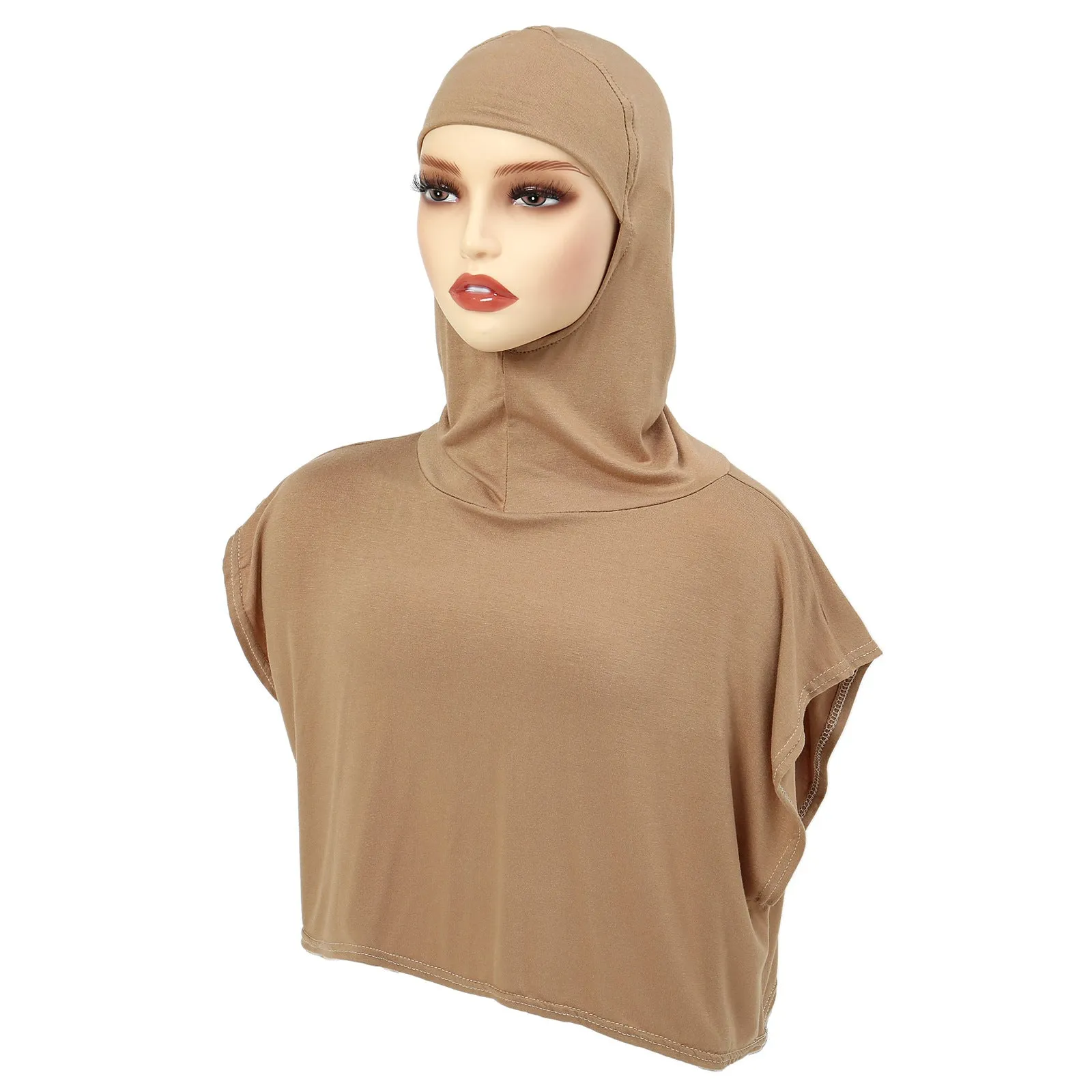 8227  Solid color one-piece hat Muslim headscarf with fake collar pullover hat in stock