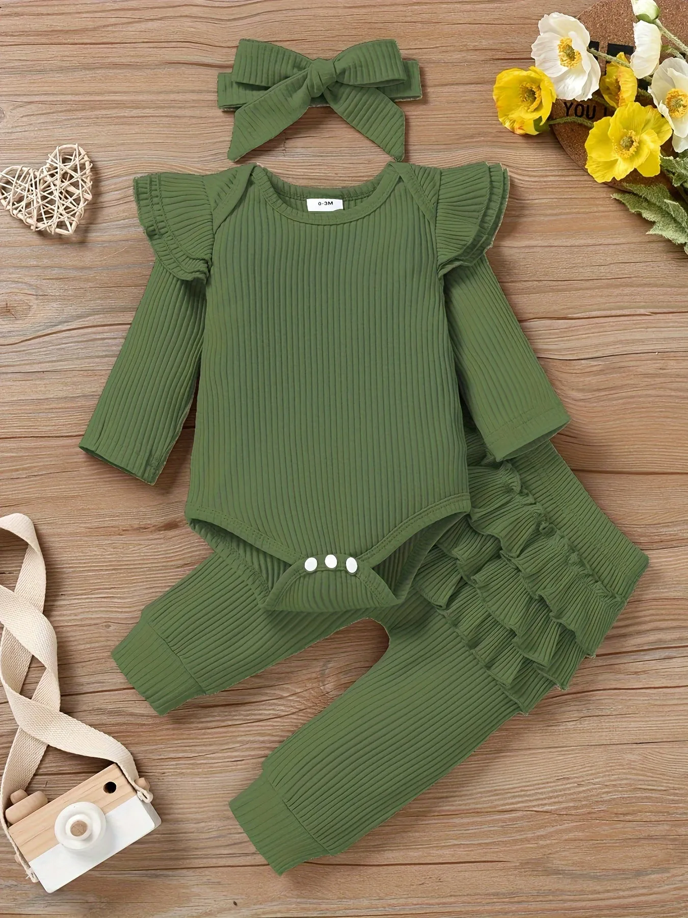 Adorable Infant Girls 3Pc Ruffle Outfits 018 Months