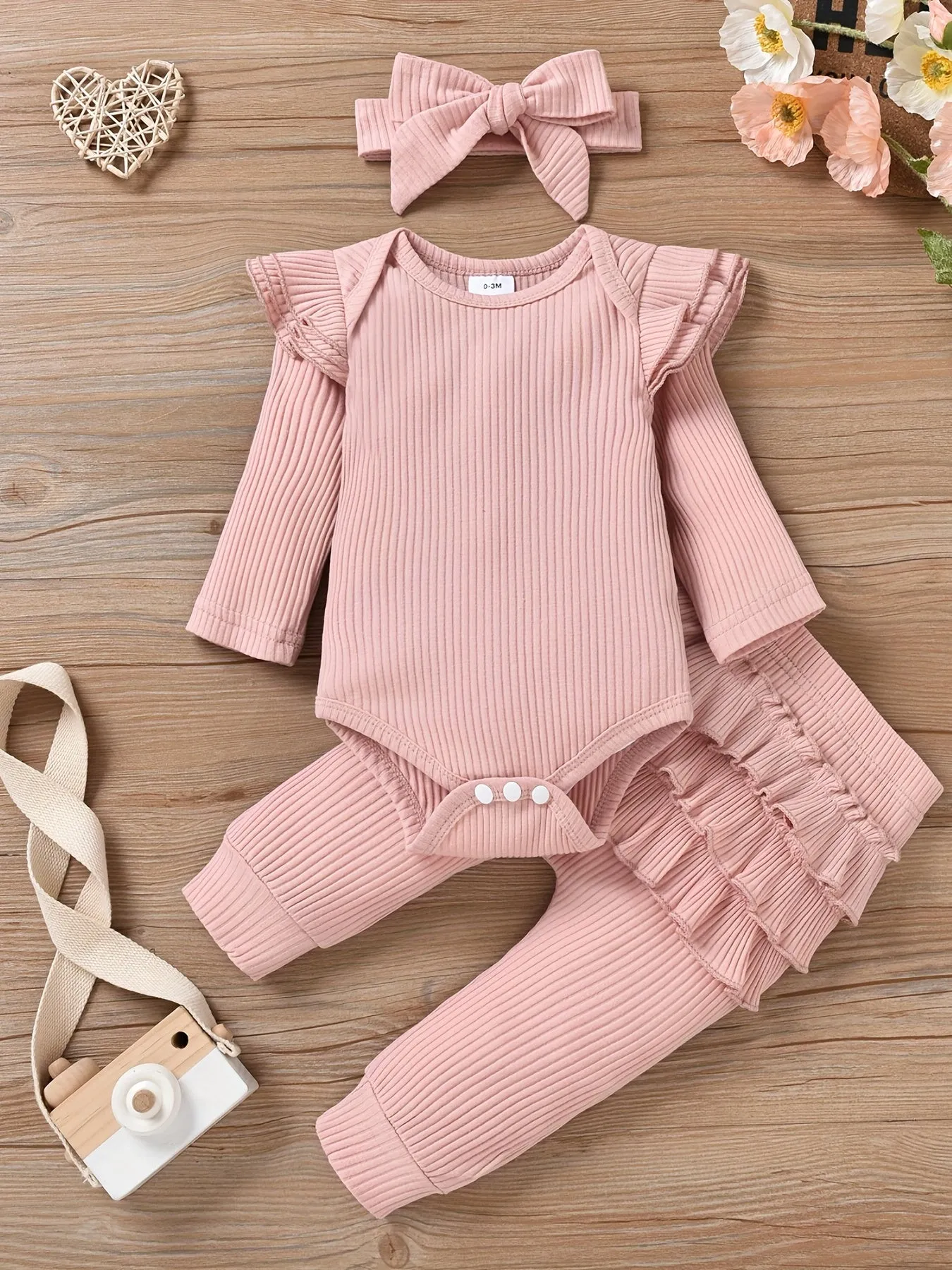 Adorable Infant Girls 3Pc Ruffle Outfits 018 Months