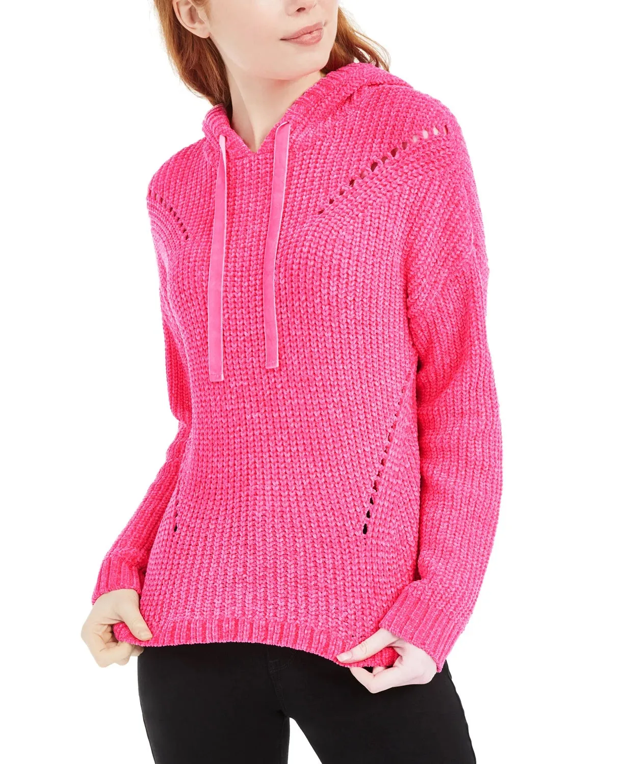 American Rag Juniors'' Chenille Hoodie Bright Pink