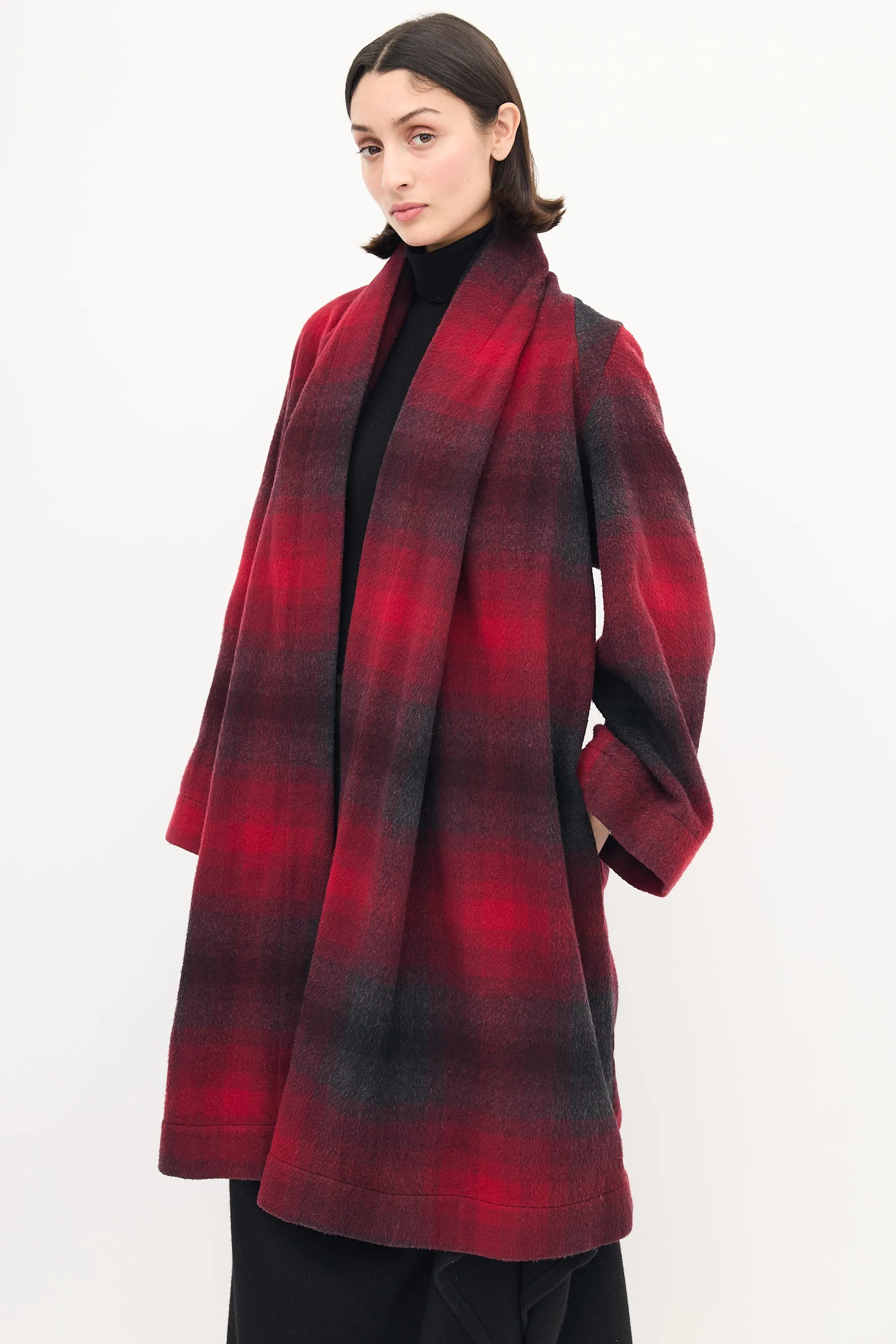 Anglomania Red & Black Wool Checkered Coat