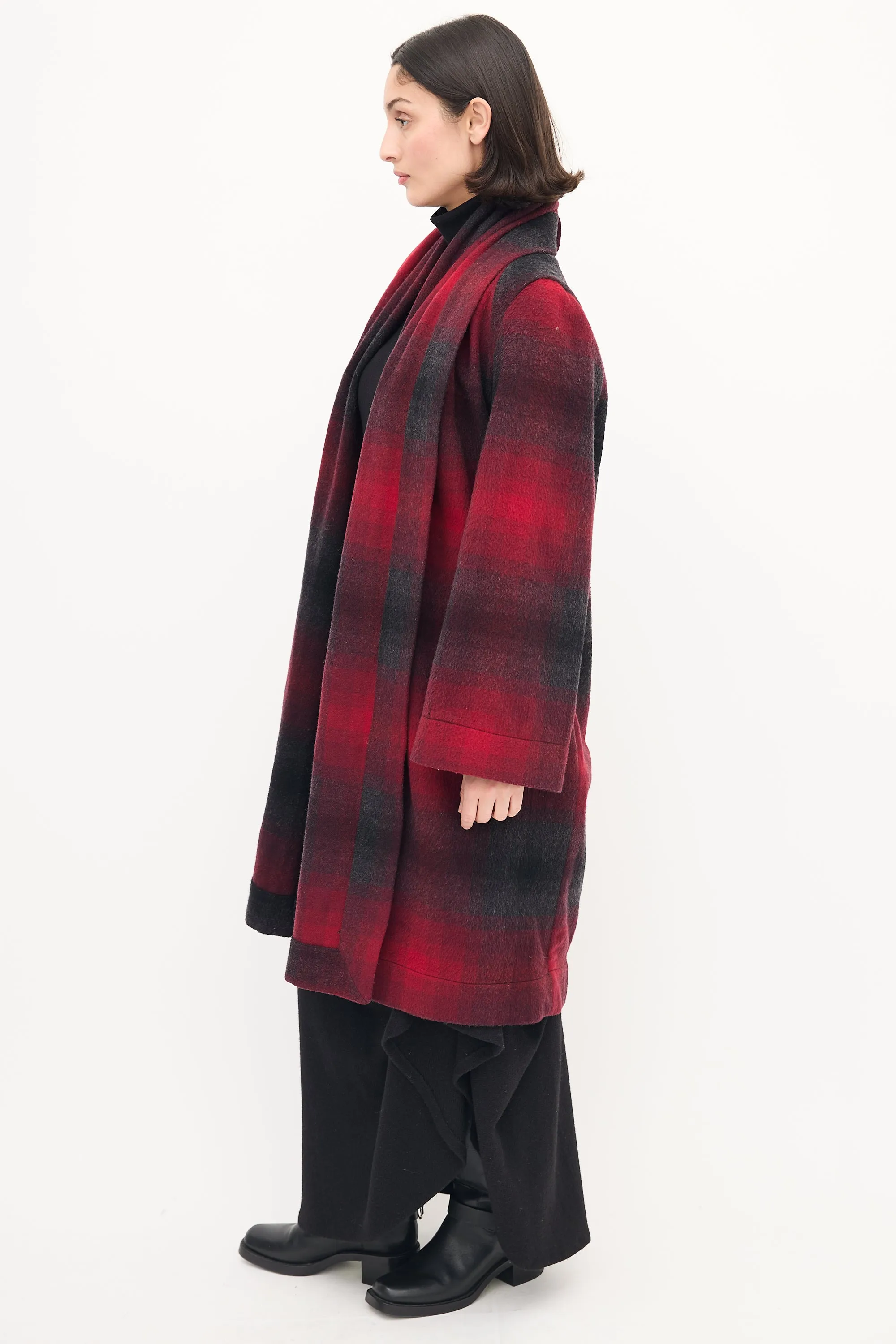 Anglomania Red & Black Wool Checkered Coat