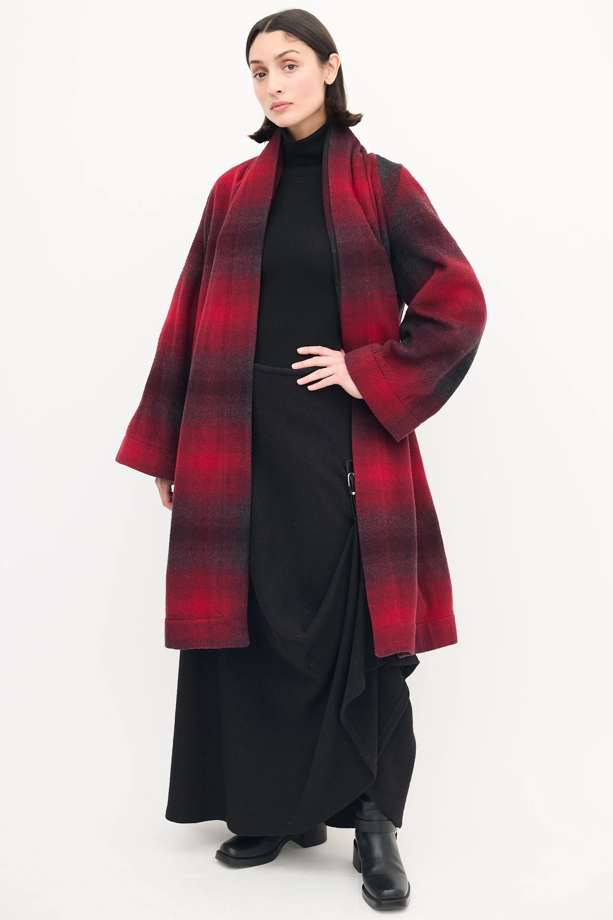 Anglomania Red & Black Wool Checkered Coat