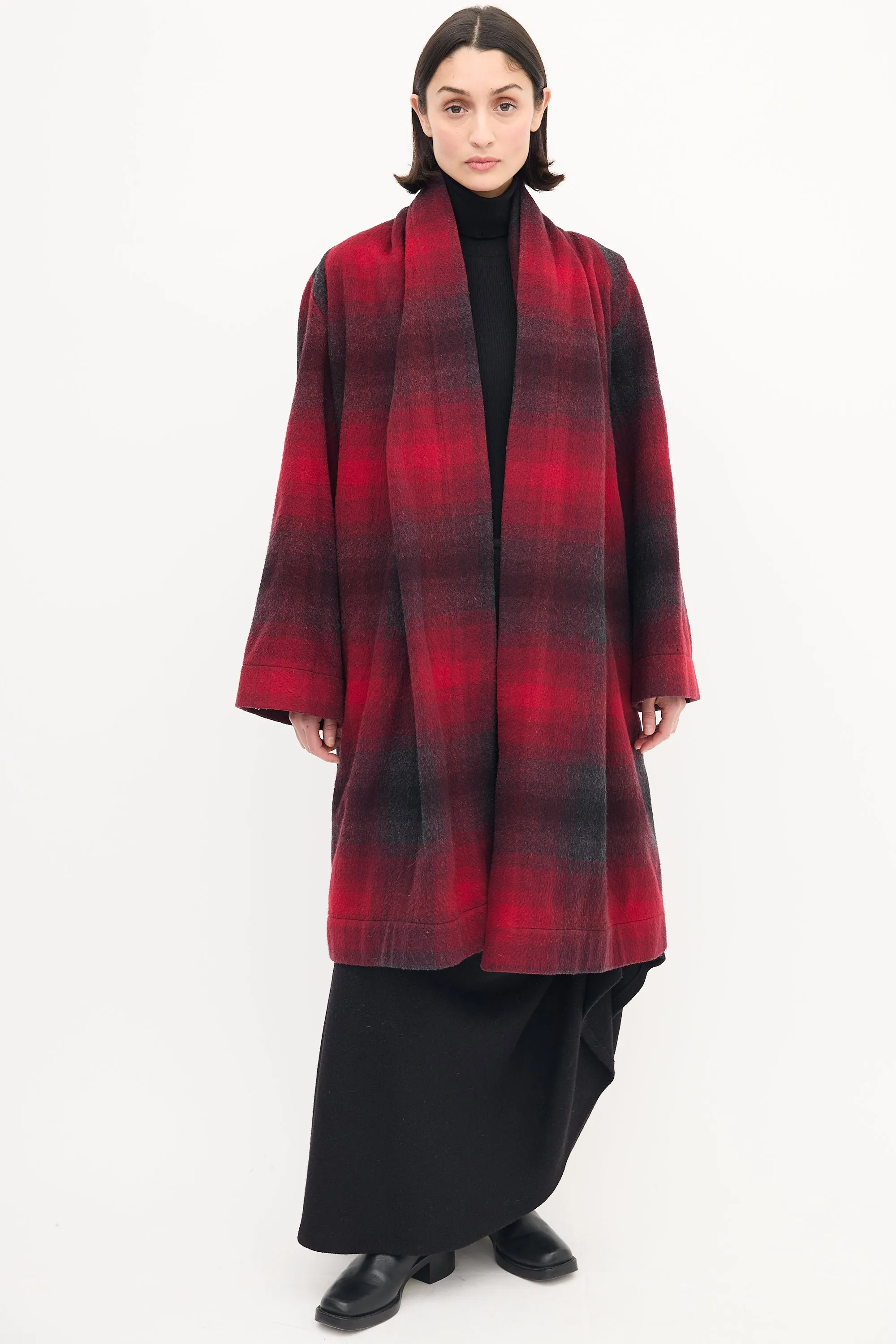 Anglomania Red & Black Wool Checkered Coat