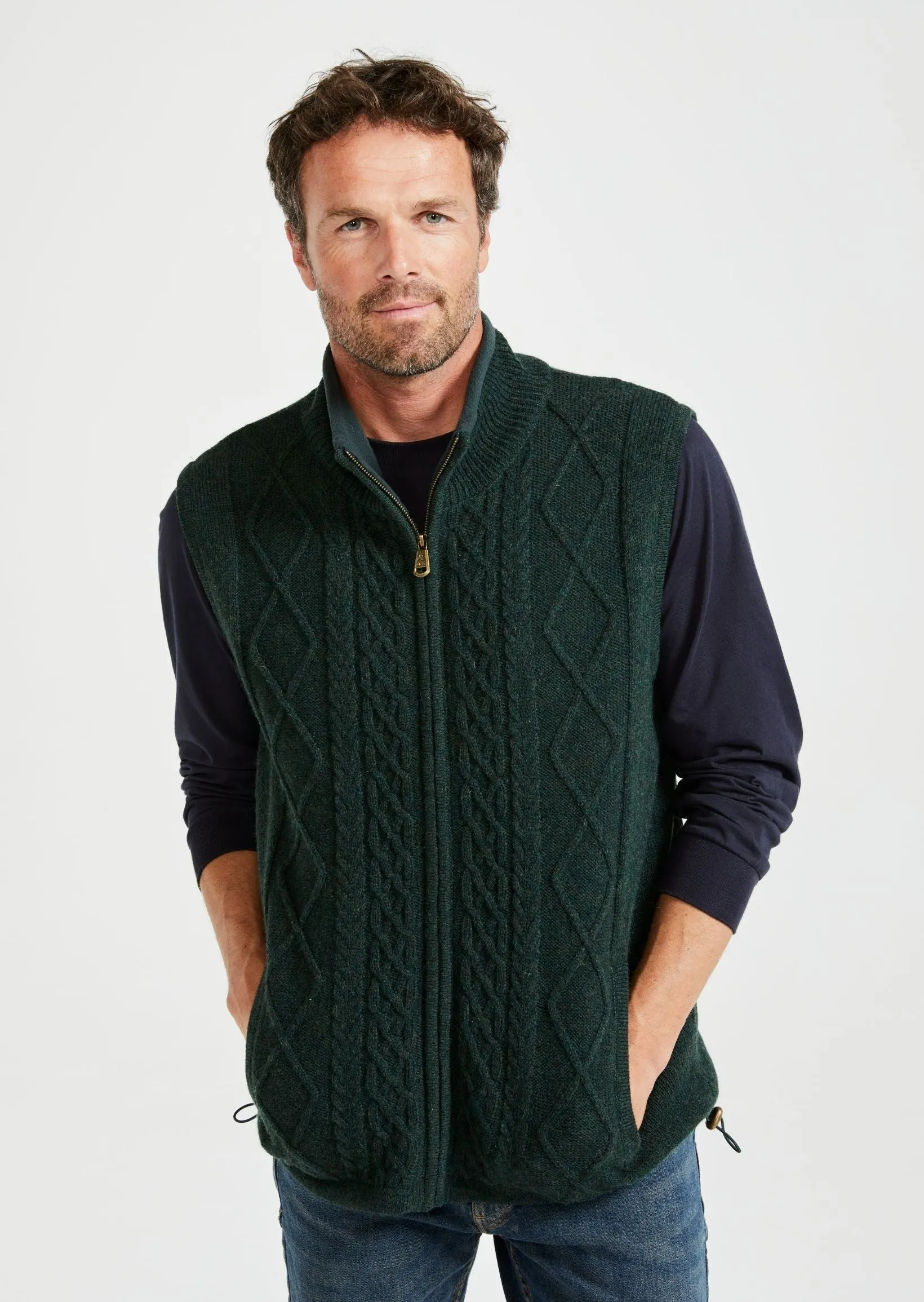 Aran Full Zip Fleece Gilet | Green