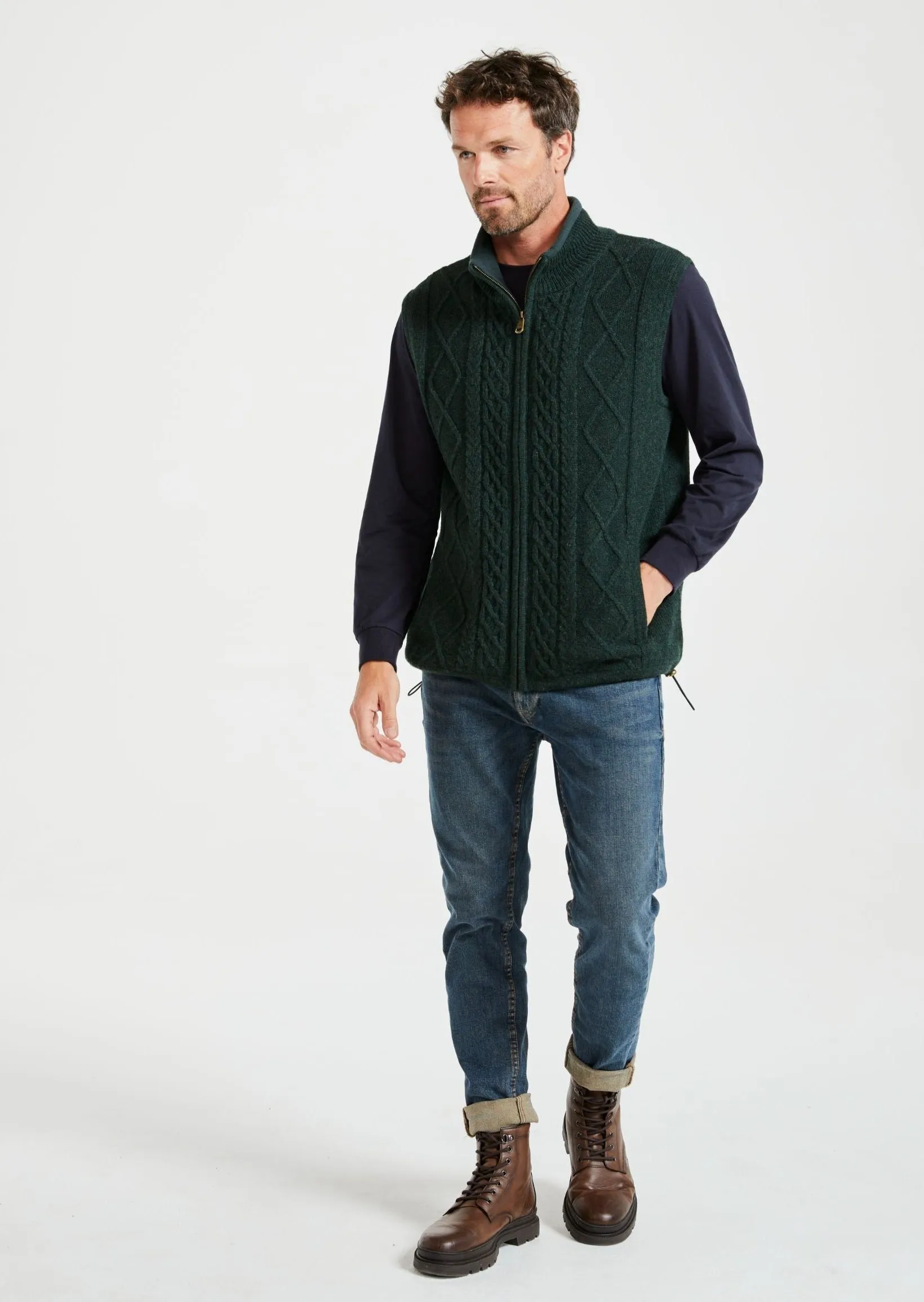 Aran Full Zip Fleece Gilet | Green