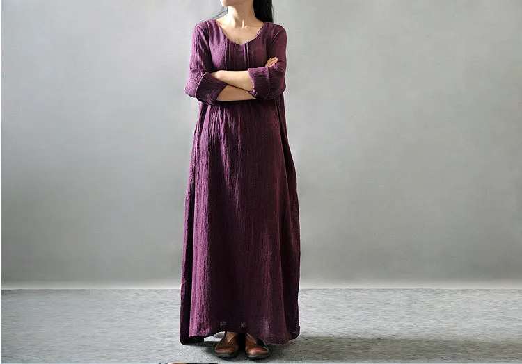 Artistic Texture Linen Robe Plus Size Dress