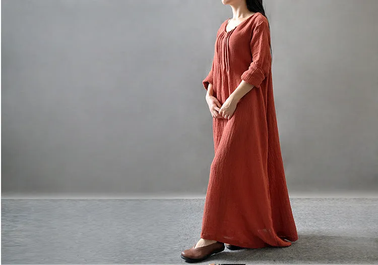 Artistic Texture Linen Robe Plus Size Dress