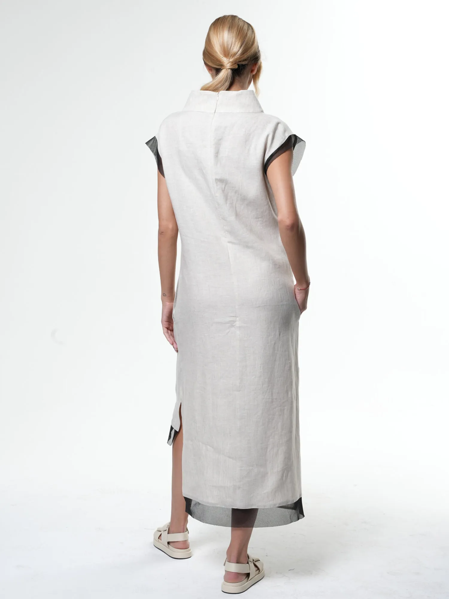 Asymmetrical Linen Dress In Beige