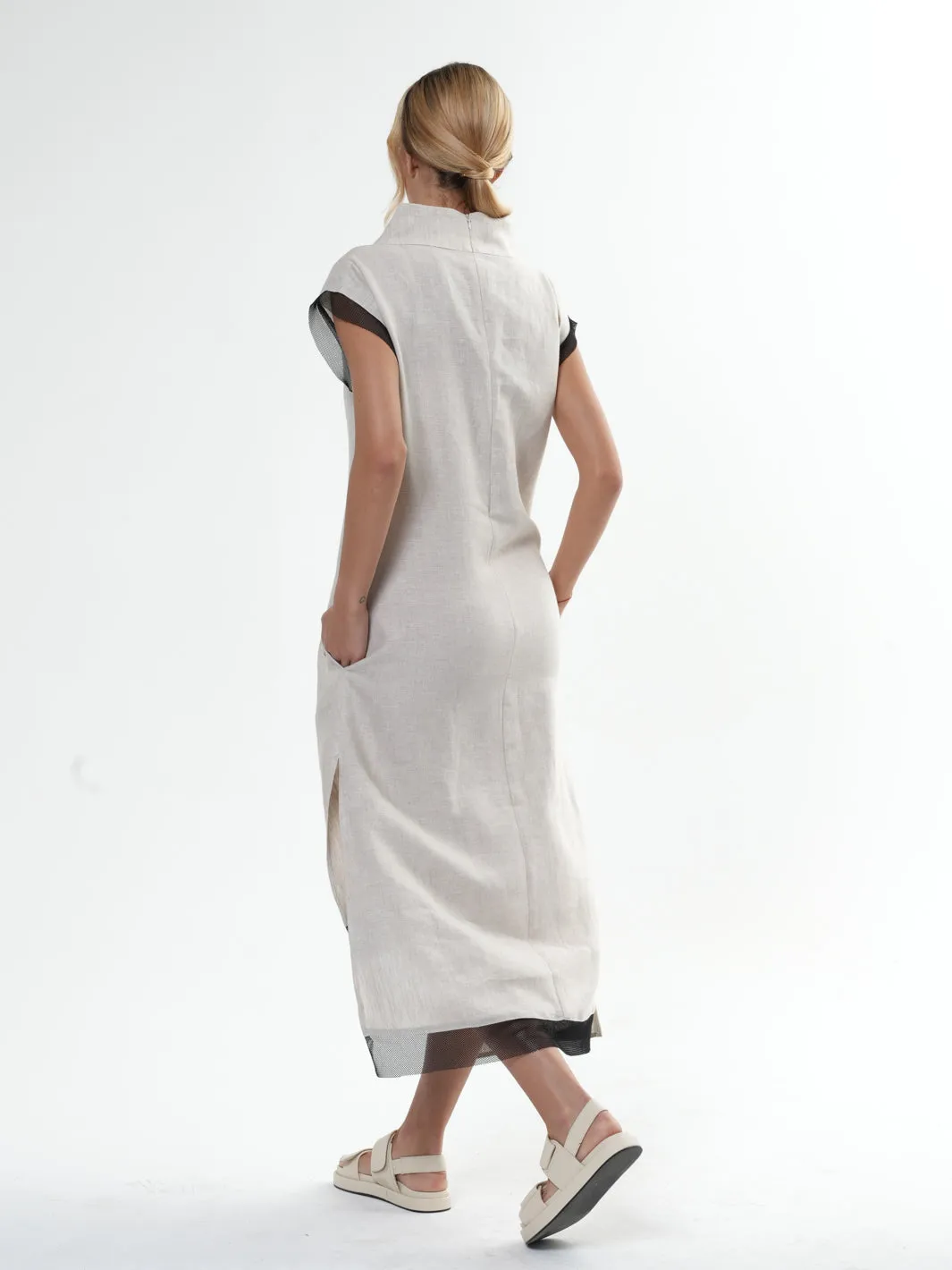 Asymmetrical Linen Dress In Beige