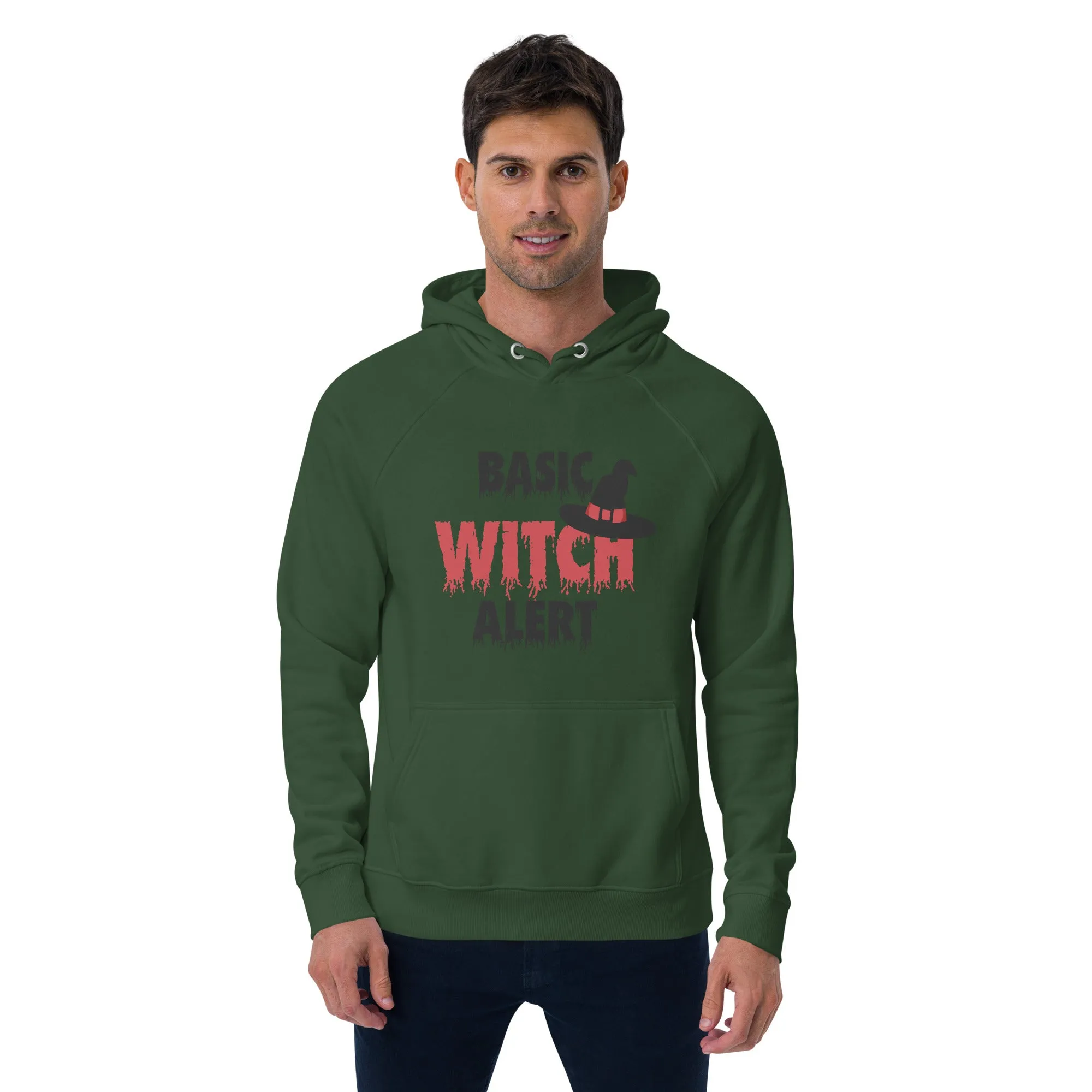 Basic Witch Alert Halloween Graphic Men Eco Raglan Hoodie