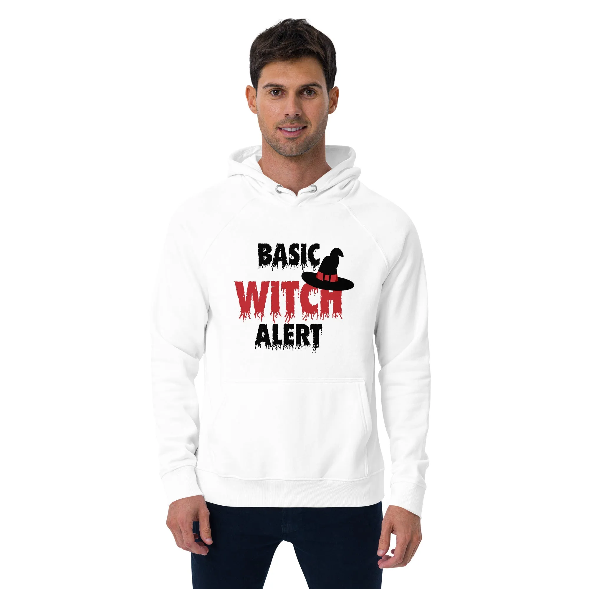 Basic Witch Alert Halloween Graphic Men Eco Raglan Hoodie