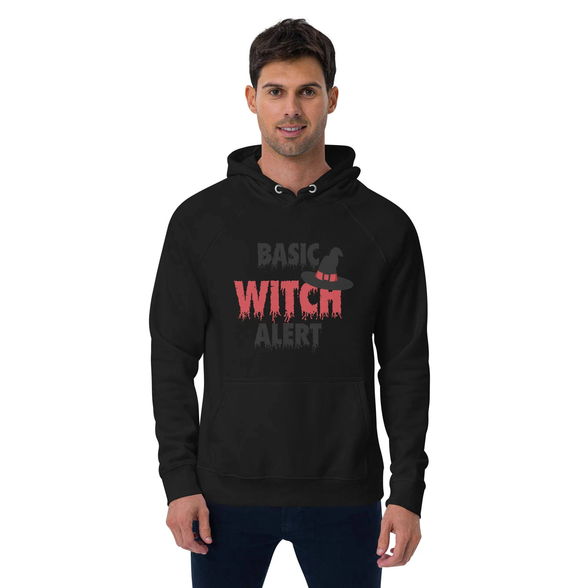 Basic Witch Alert Halloween Graphic Men Eco Raglan Hoodie