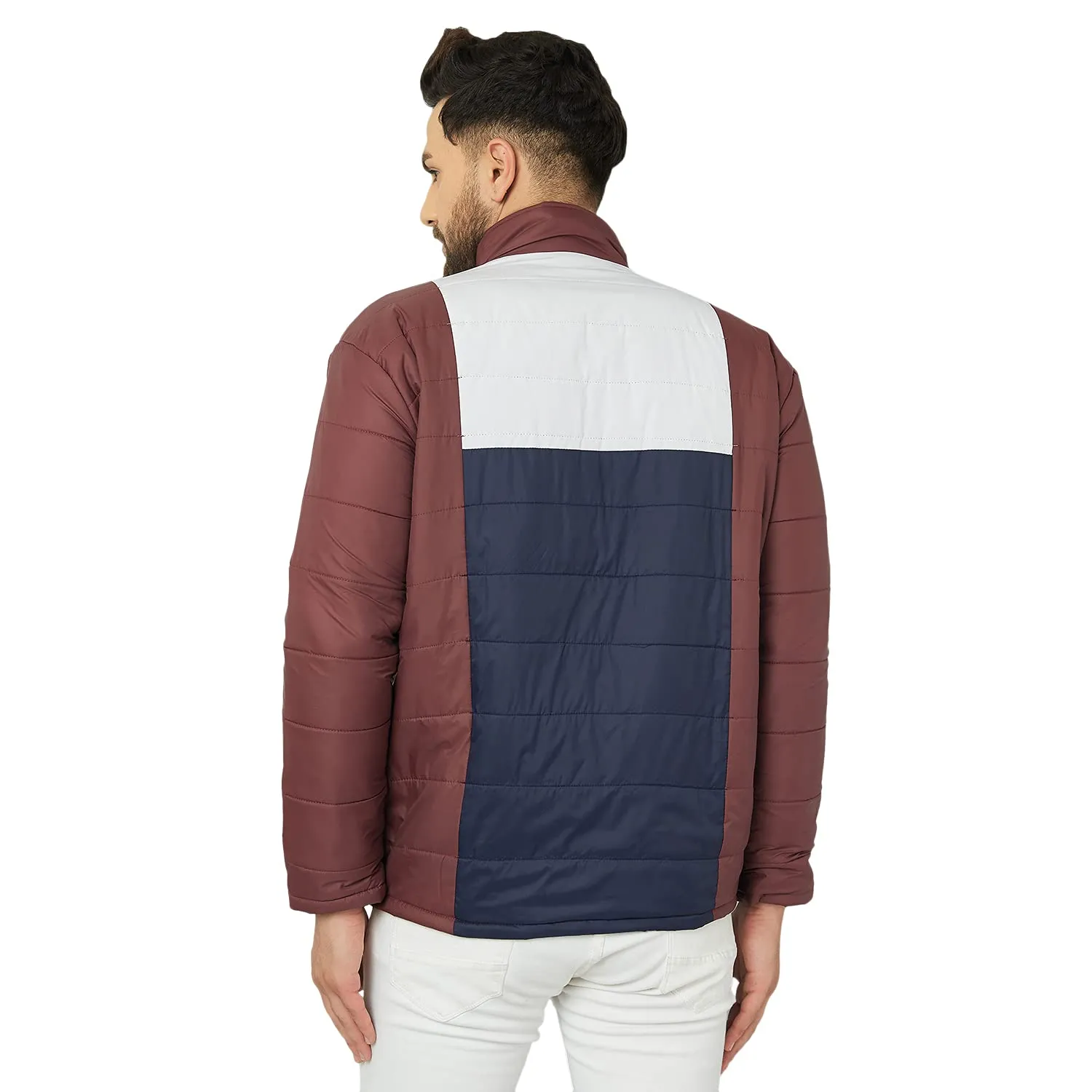 Ben Martin Men's Regular Fit Quilted Nylon Casual Jacket, Navy-White-Maroon Medium