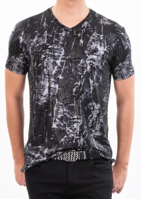 Black Abstract Spandex Print Tee