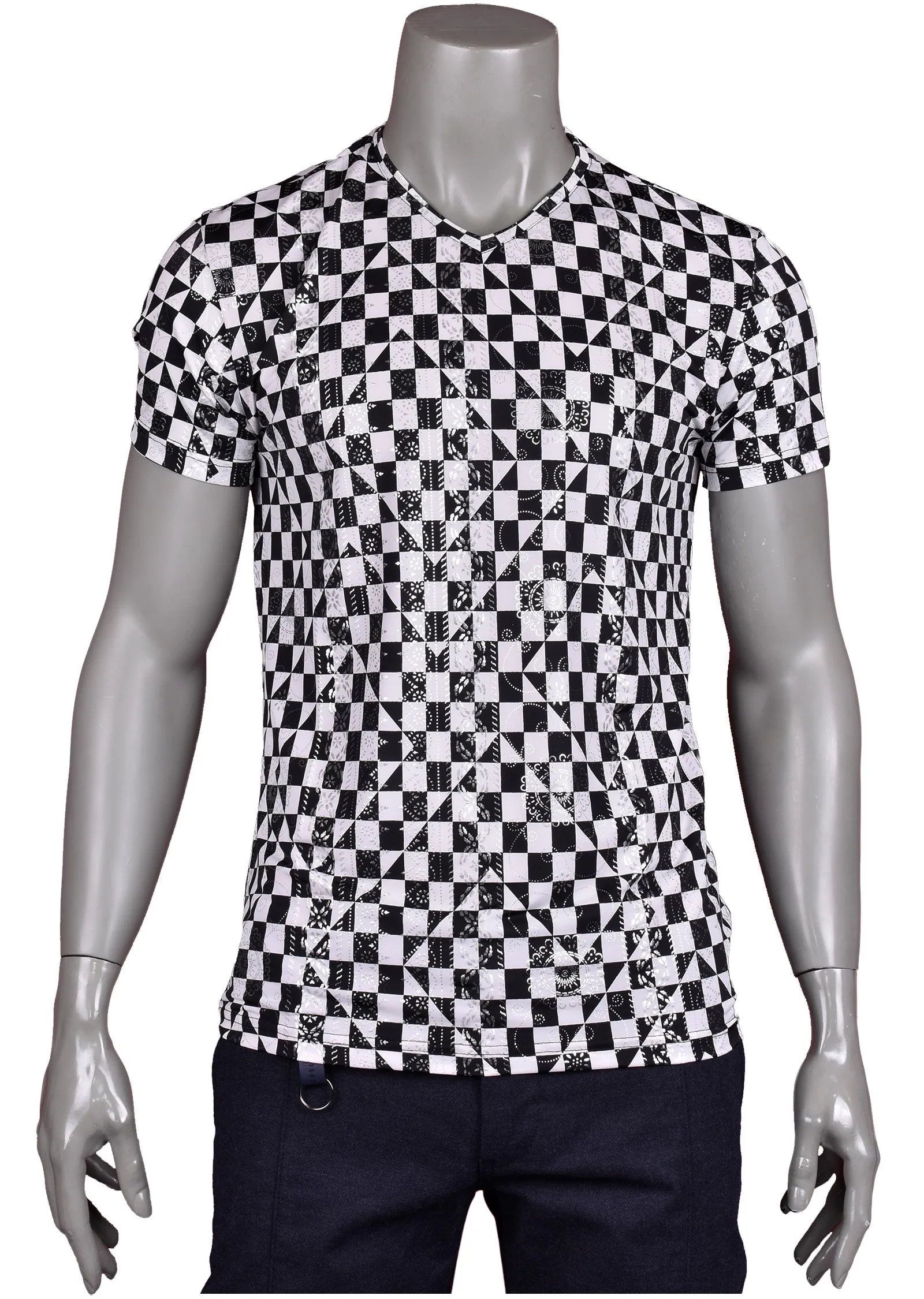 Black "Checker" Spandex Print Tee