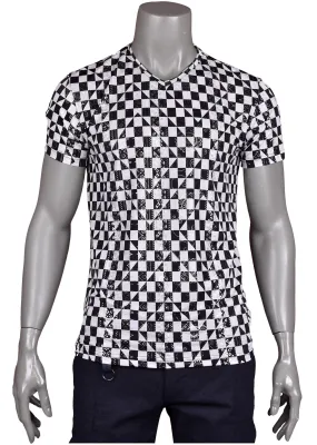 Black "Checker" Spandex Print Tee