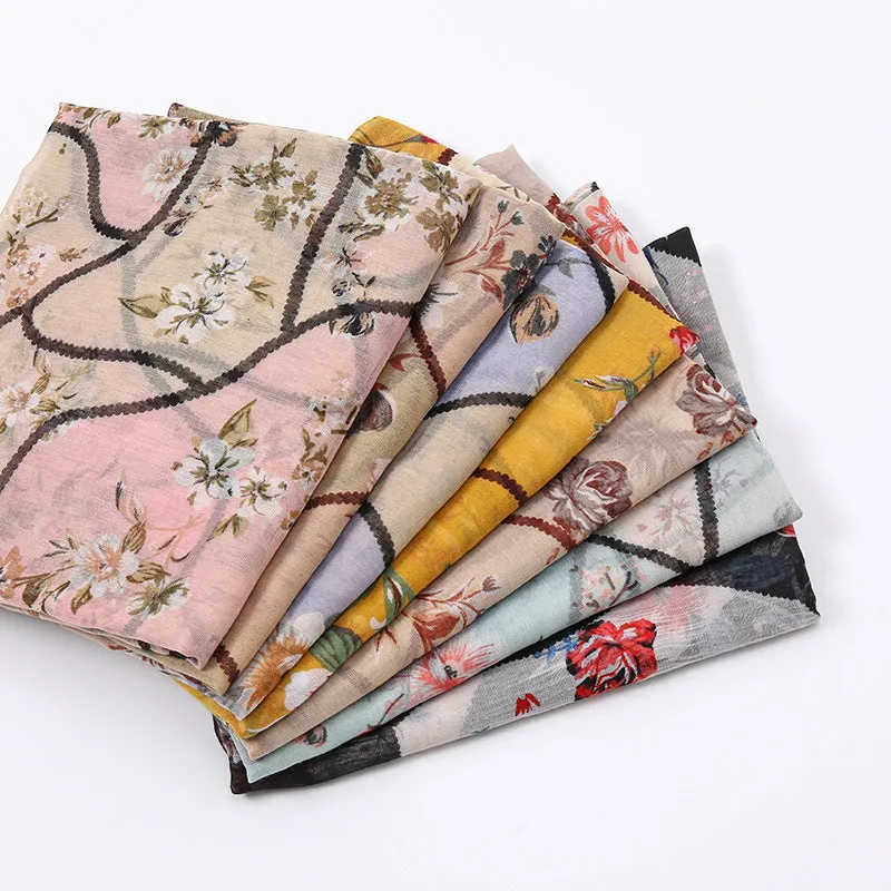 BLS144  Geometric patchwork small floral printed hijab scarf