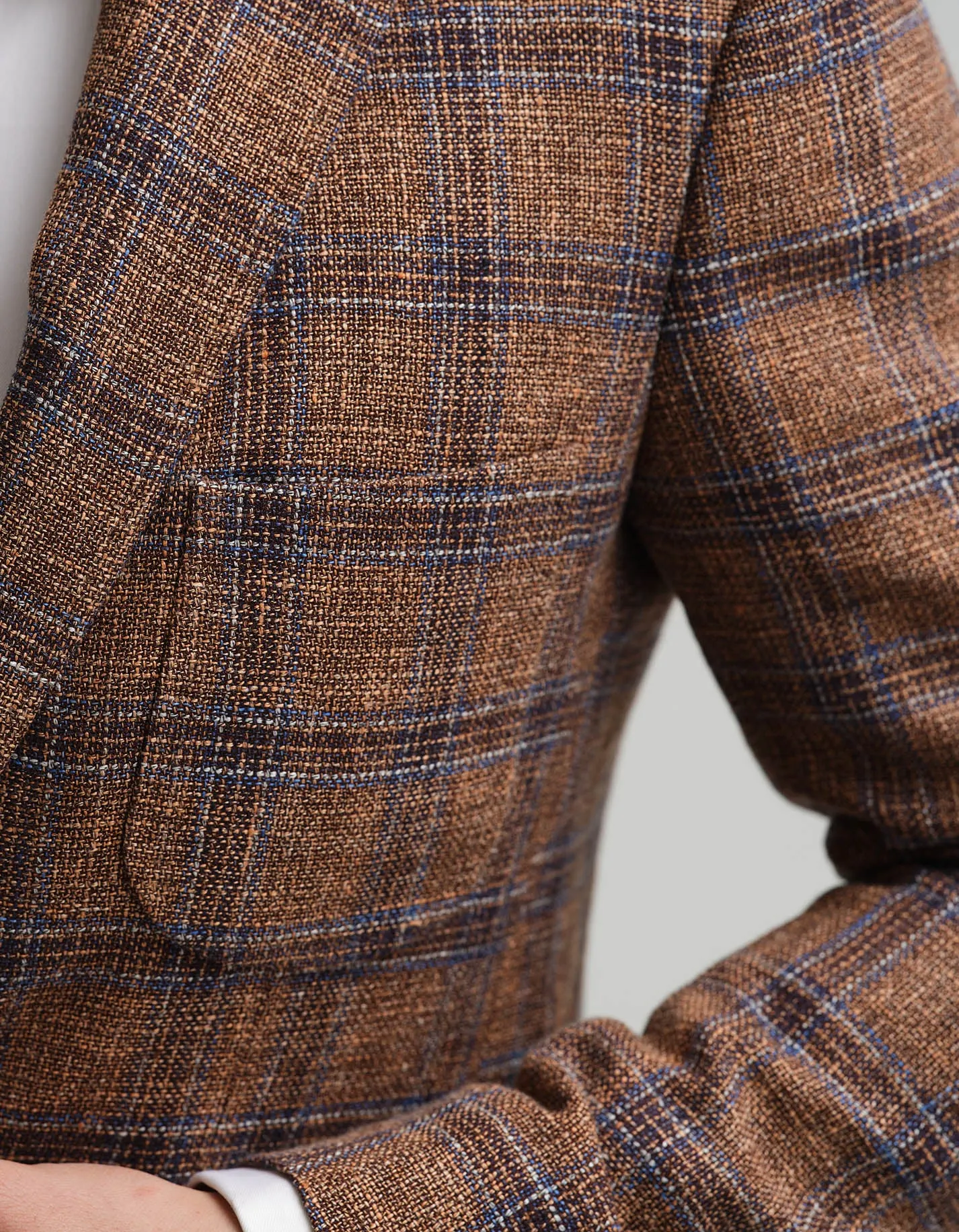 Brown & Navy Check Wool Linen Jacket