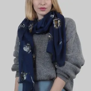 Cat Animal Print Scarf Navy Blue