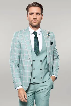 Checked Light Green Vested Suit | Wessi