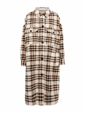 Checked wool-blend coat