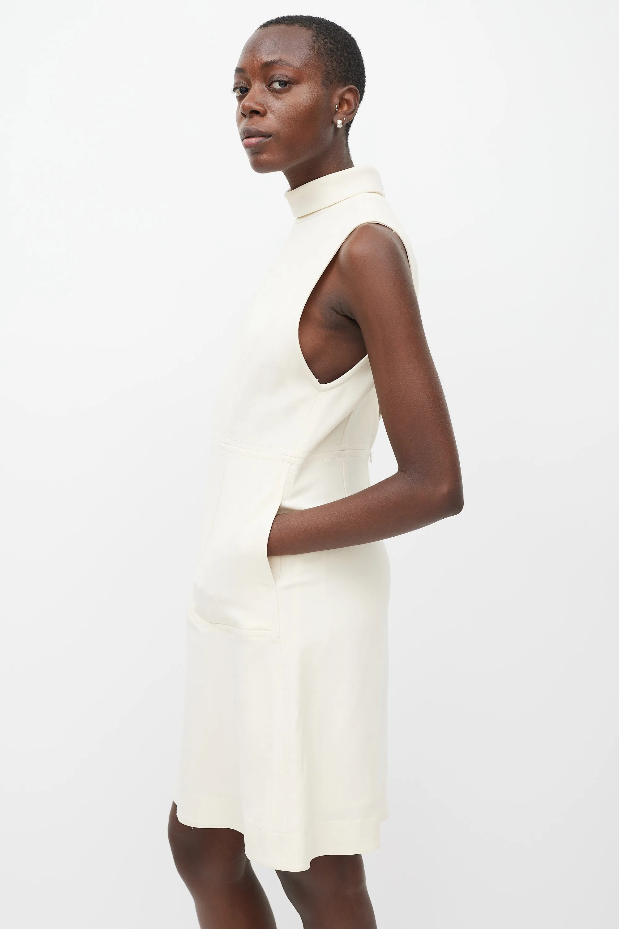 Cream Panelled Turtleneck Dress