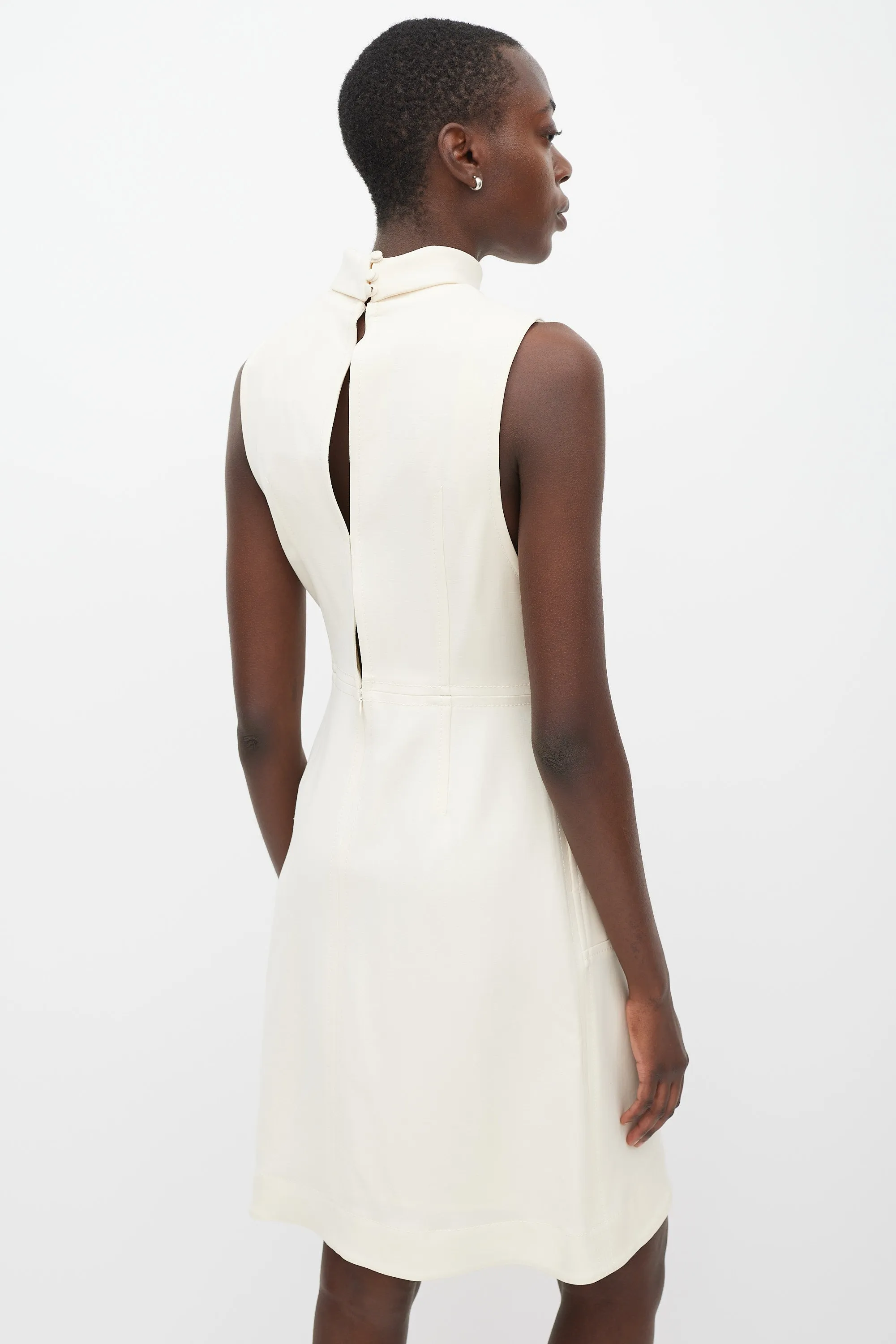 Cream Panelled Turtleneck Dress