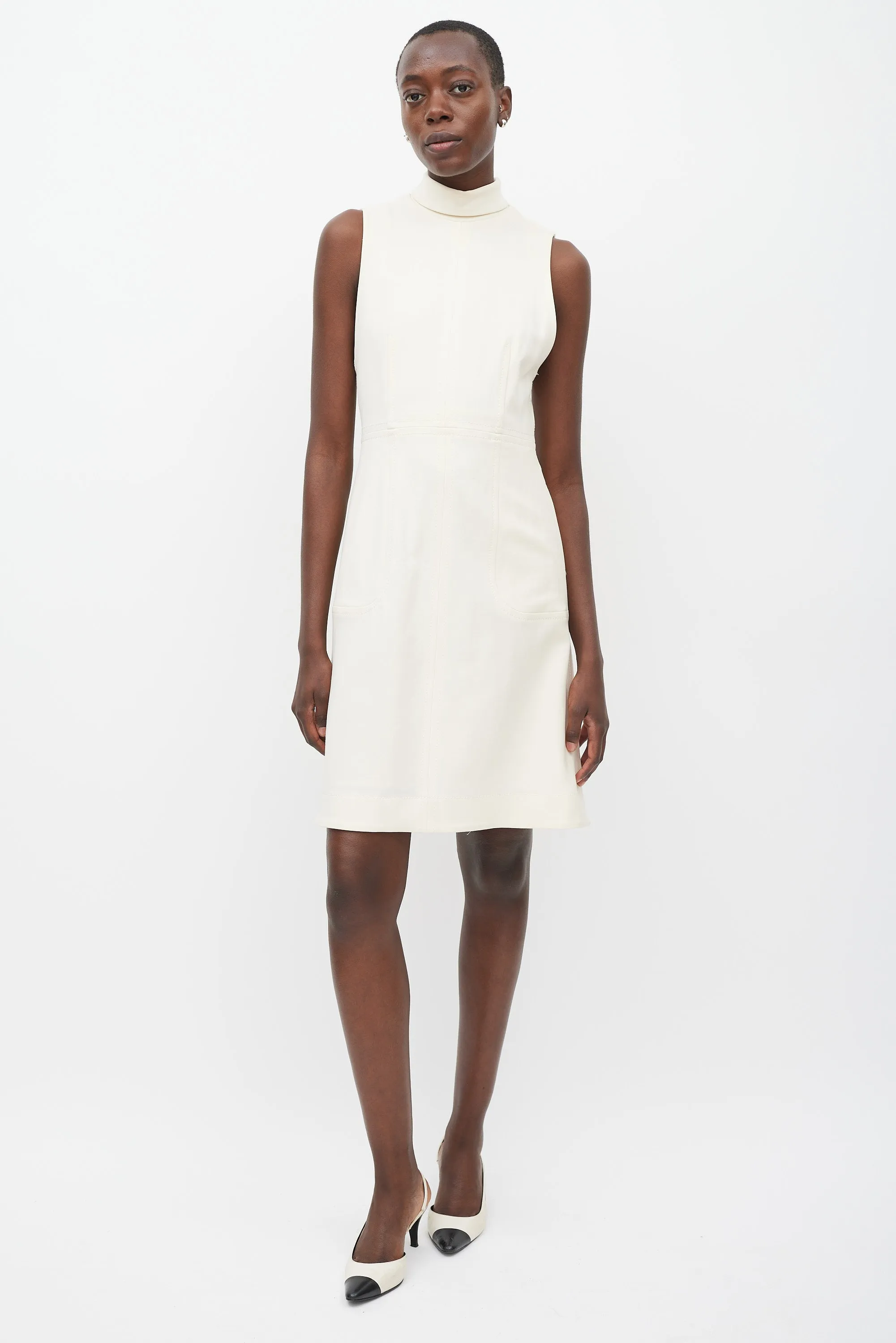 Cream Panelled Turtleneck Dress