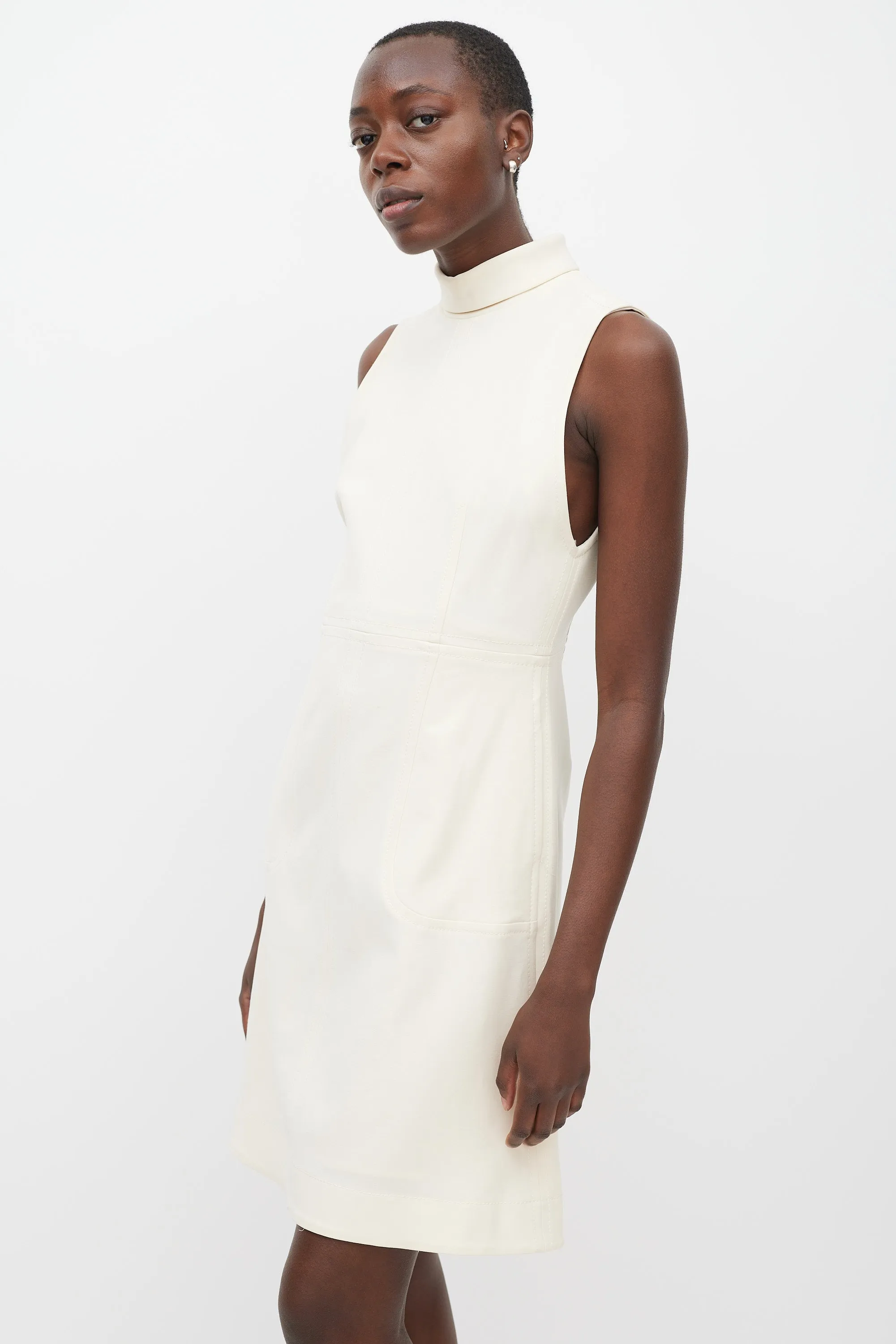 Cream Panelled Turtleneck Dress