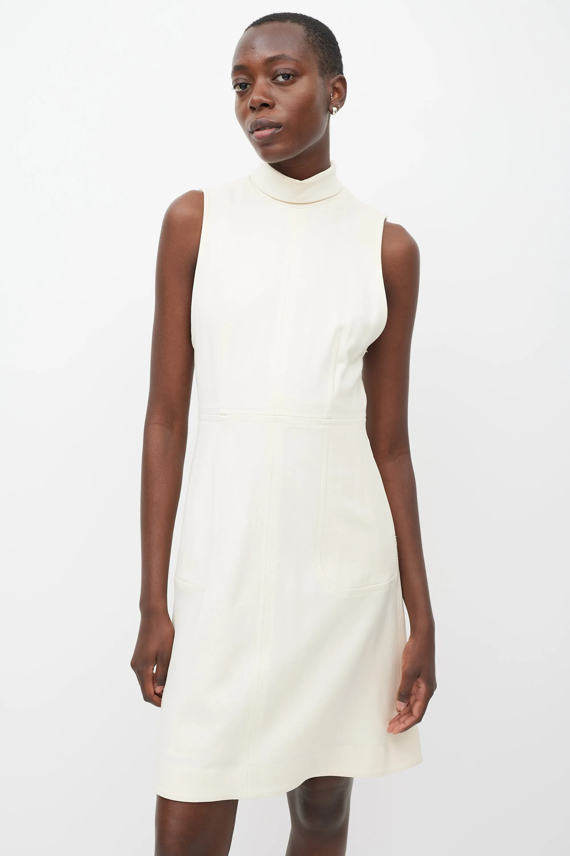 Cream Panelled Turtleneck Dress