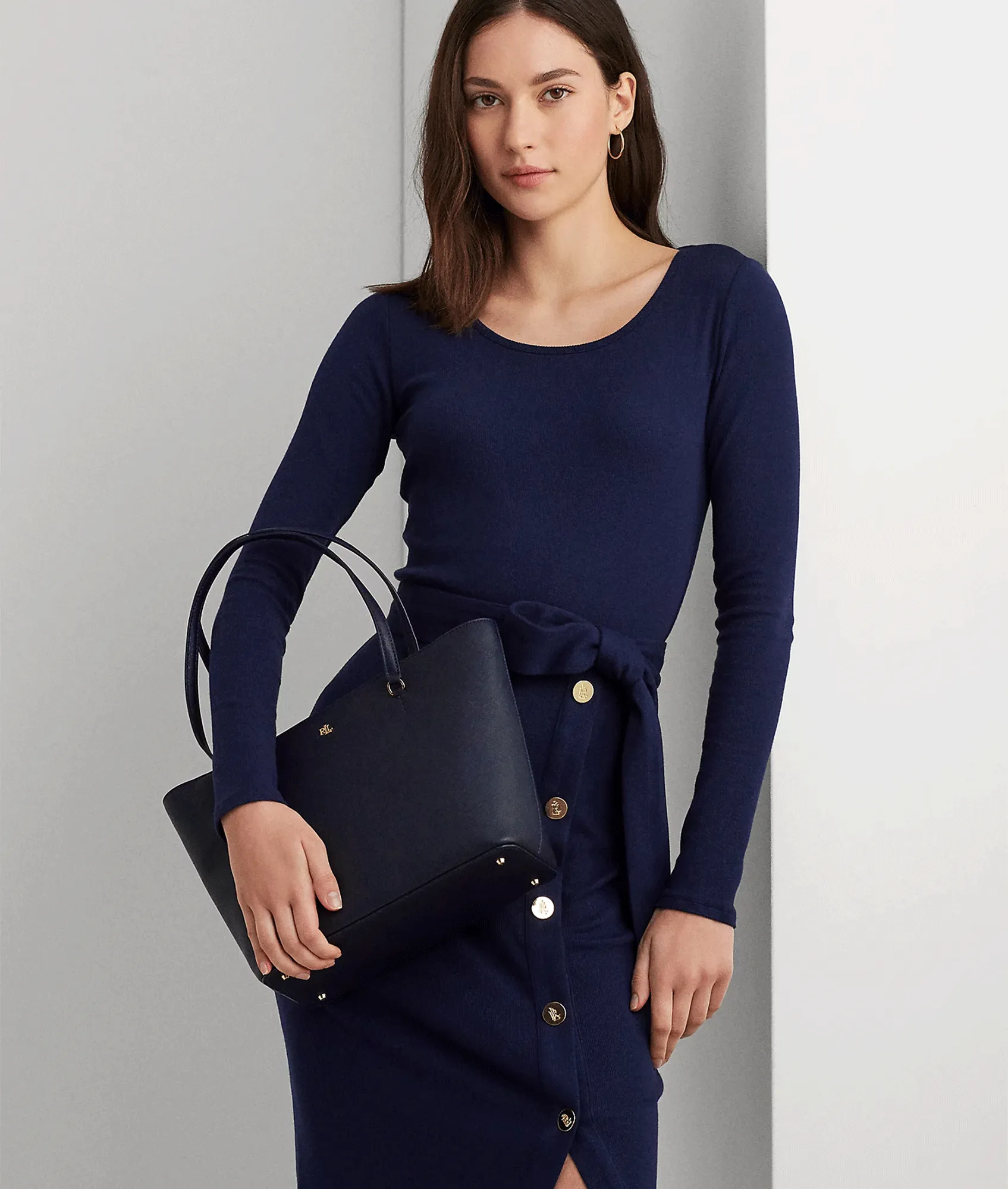 Crosshatch Leather Medium Karly Tote - Navy