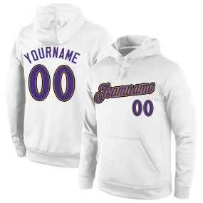 Custom Stitched White Purple-Old Gold Sports Pullover Sweatshirt Hoodie